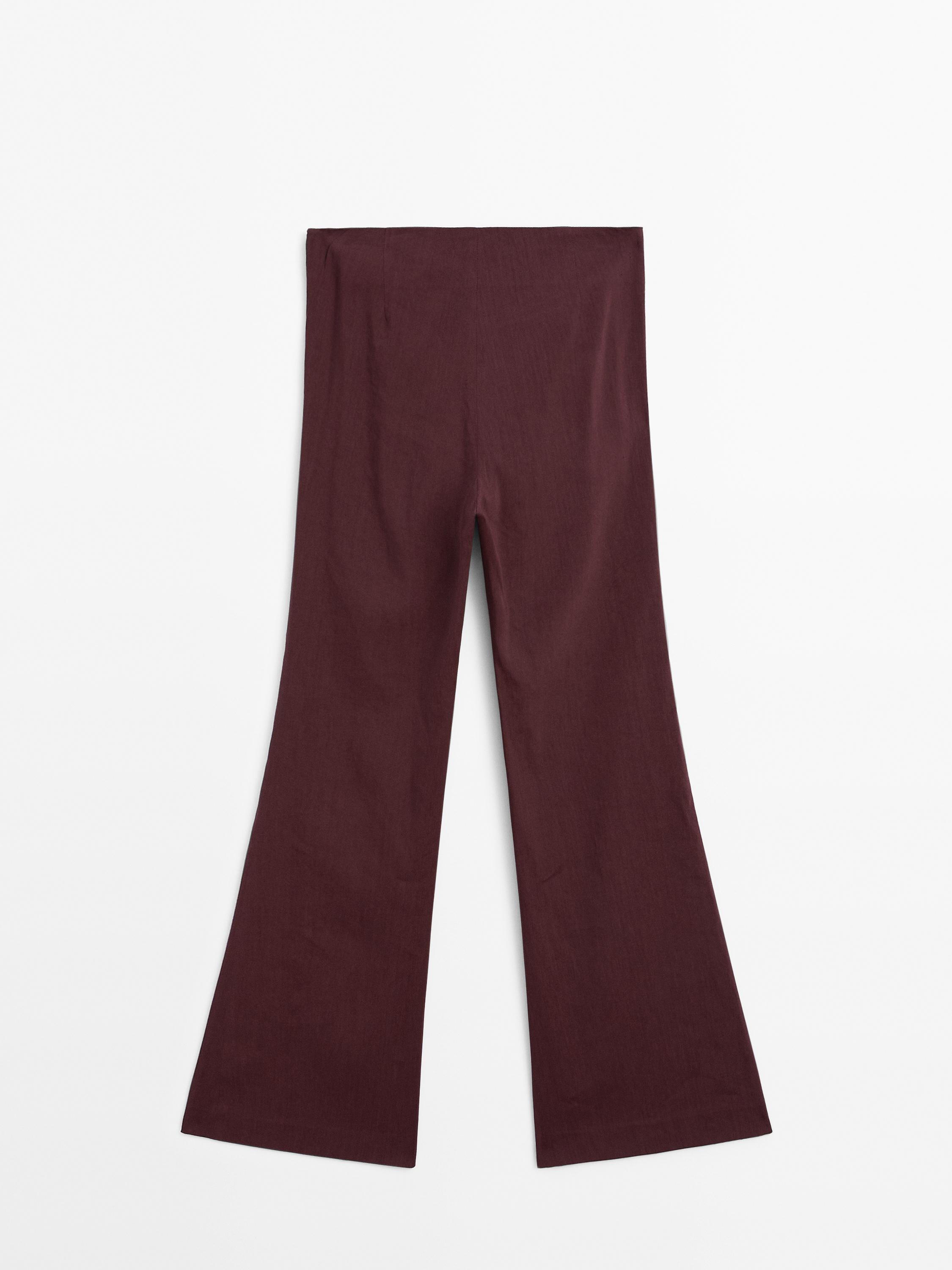 Flowing linen blend flared trousers