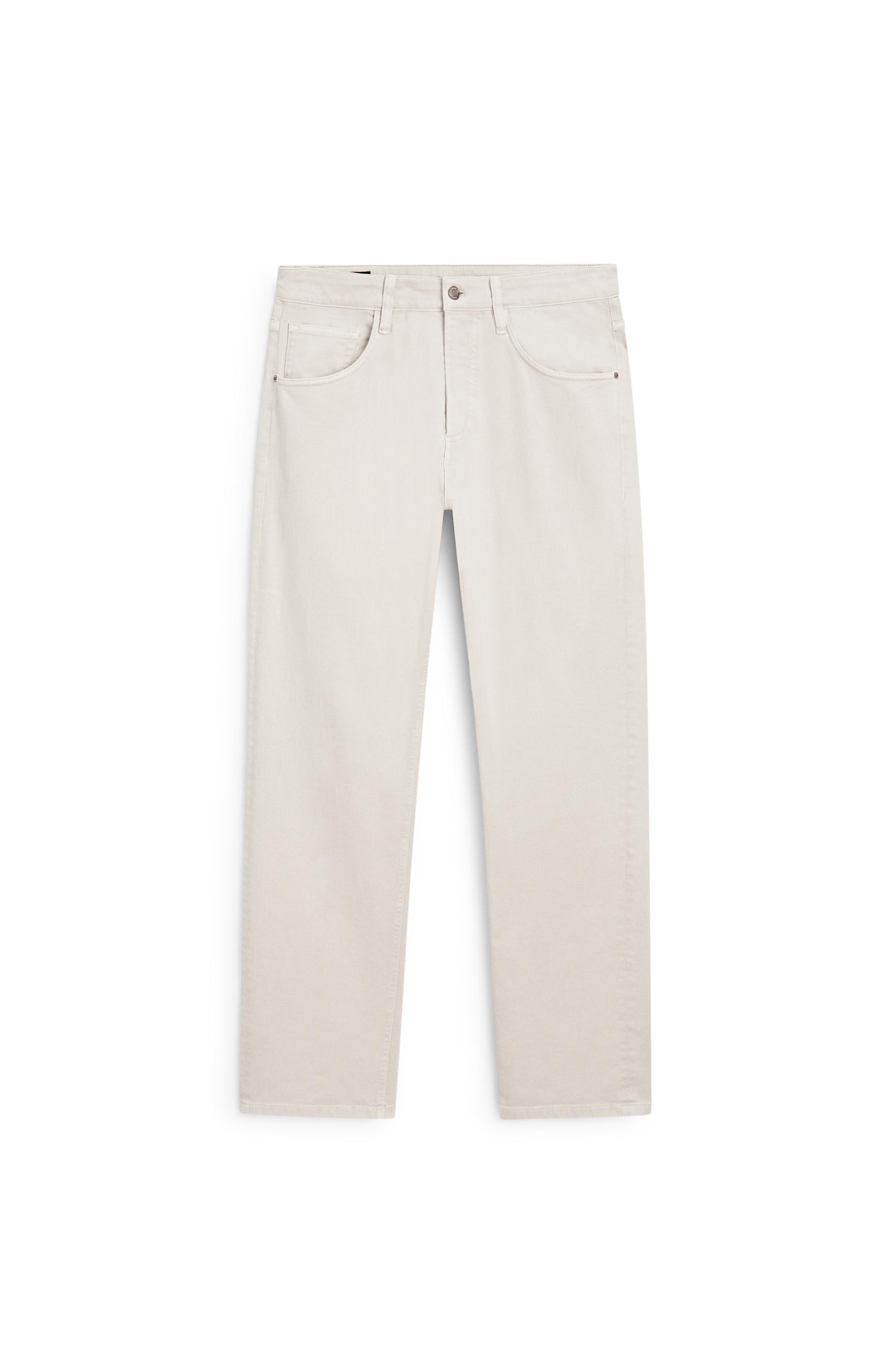 Lightweight tapered fit denim-effect trousers — STONE