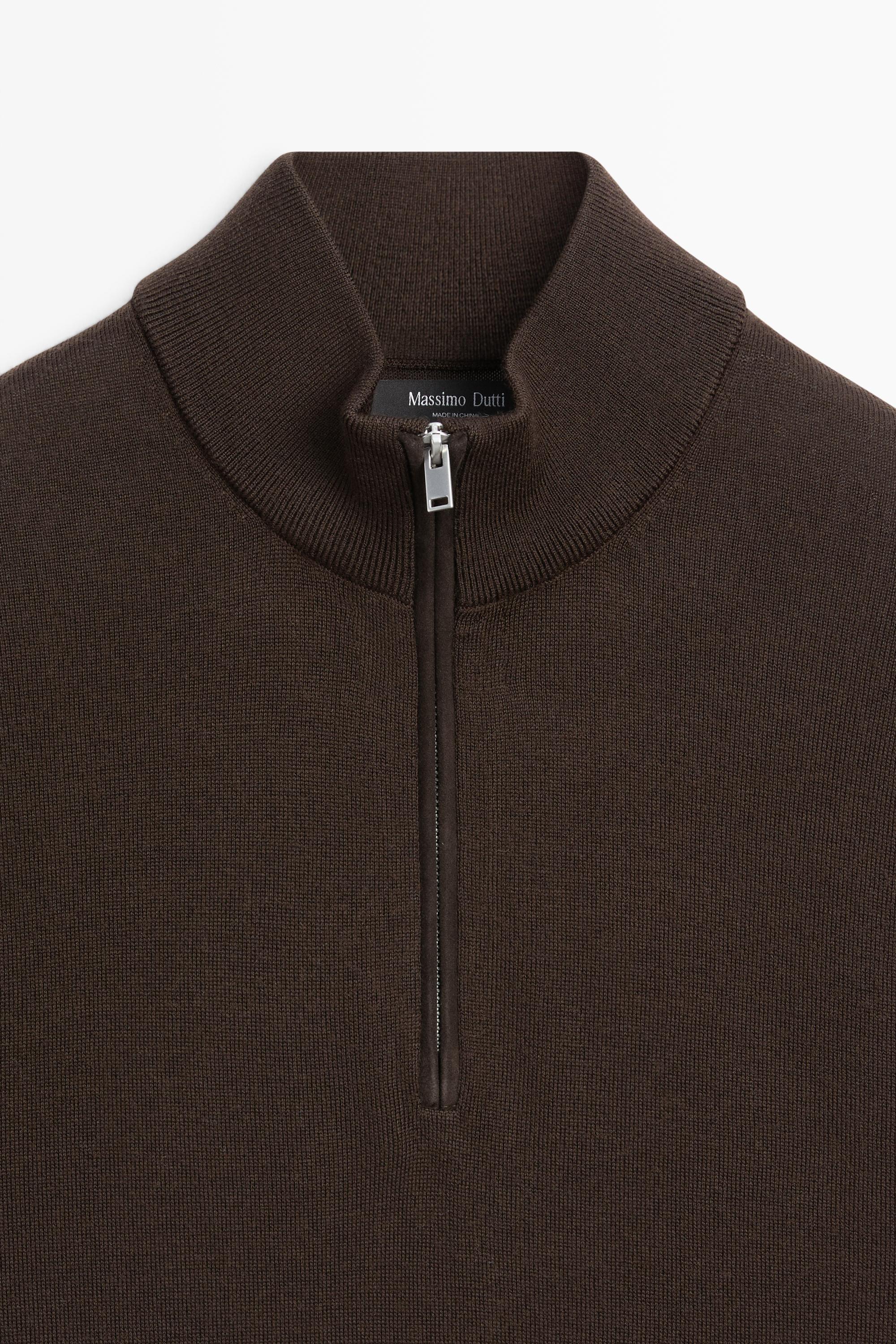 Merino wool blend mock neck knit sweater — BROWN