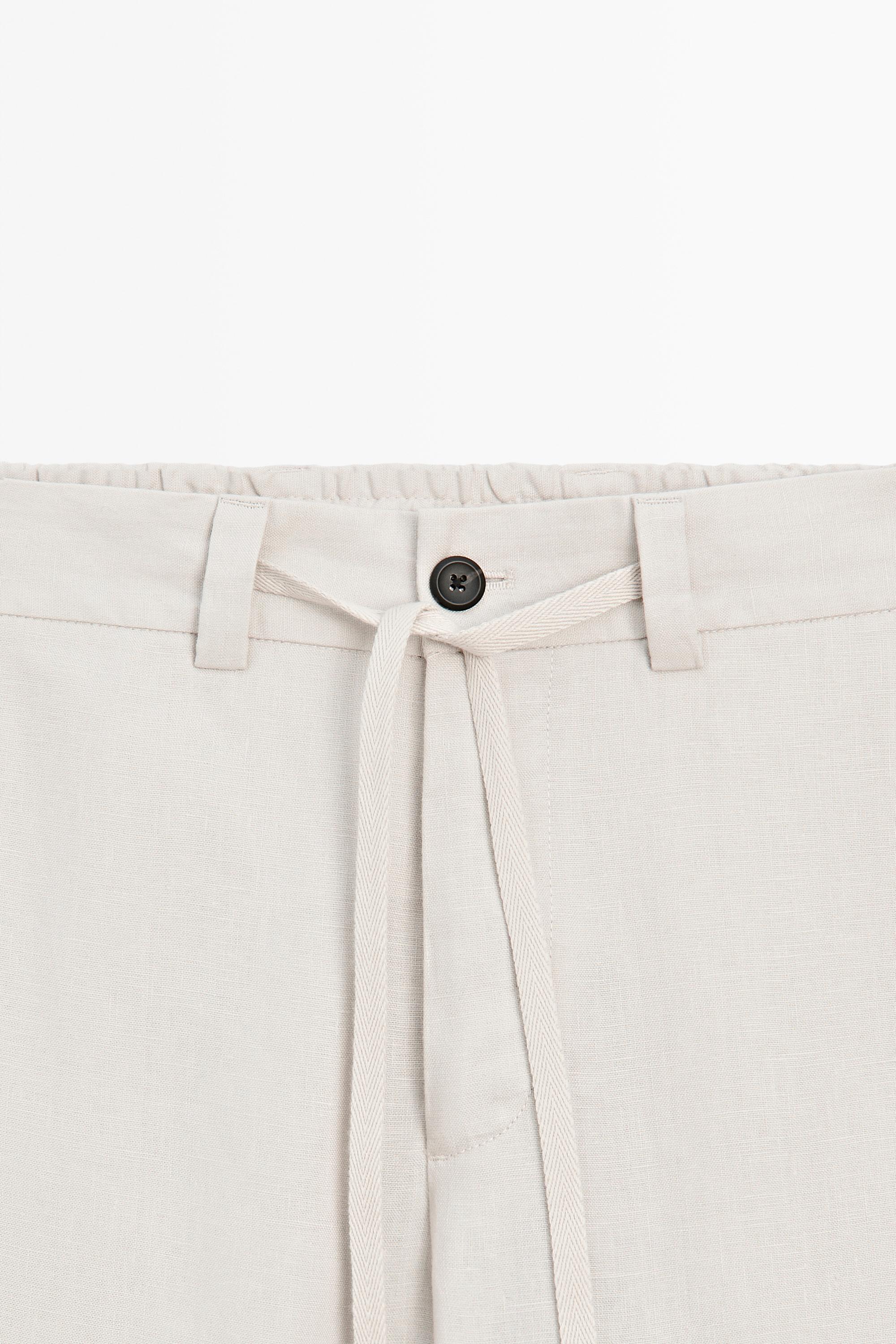 100% linen trousers with elasticated waist — Light Beige