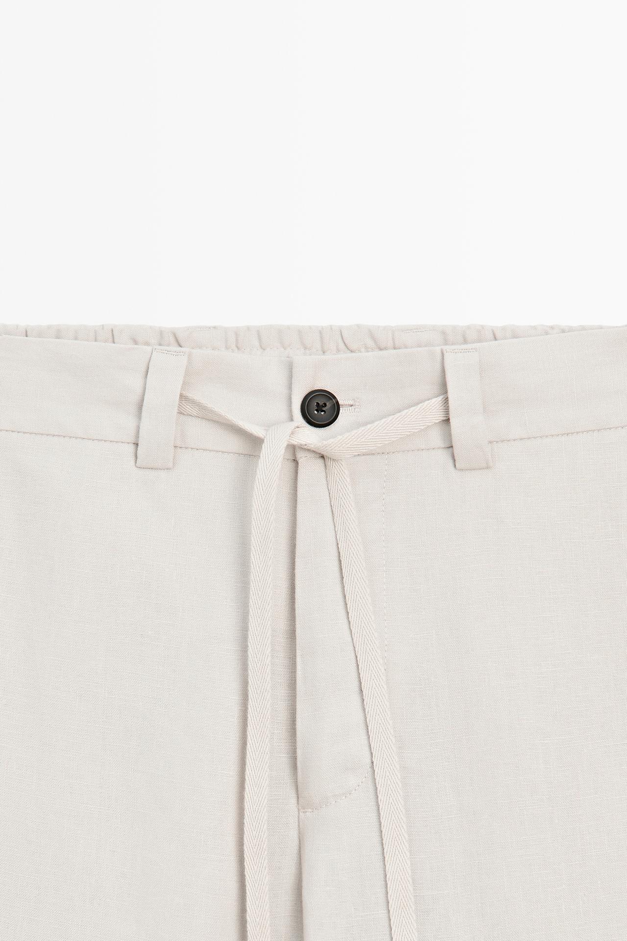 100% linen trousers with elasticated waist — Light Beige
