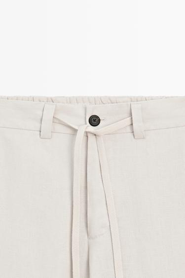 100% linen trousers with elasticated waist — Light Beige 4