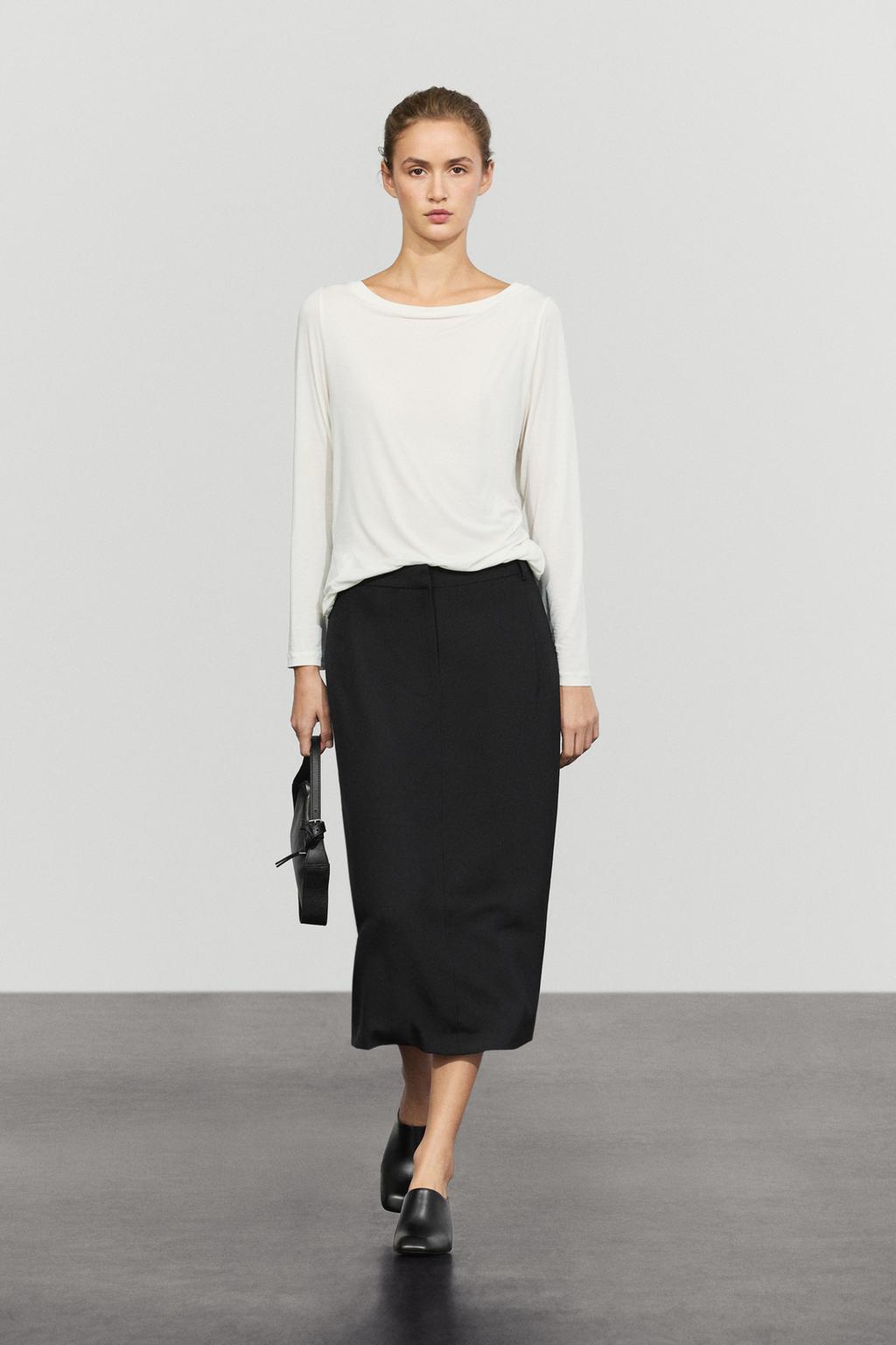 Straight wool blend midi skirt