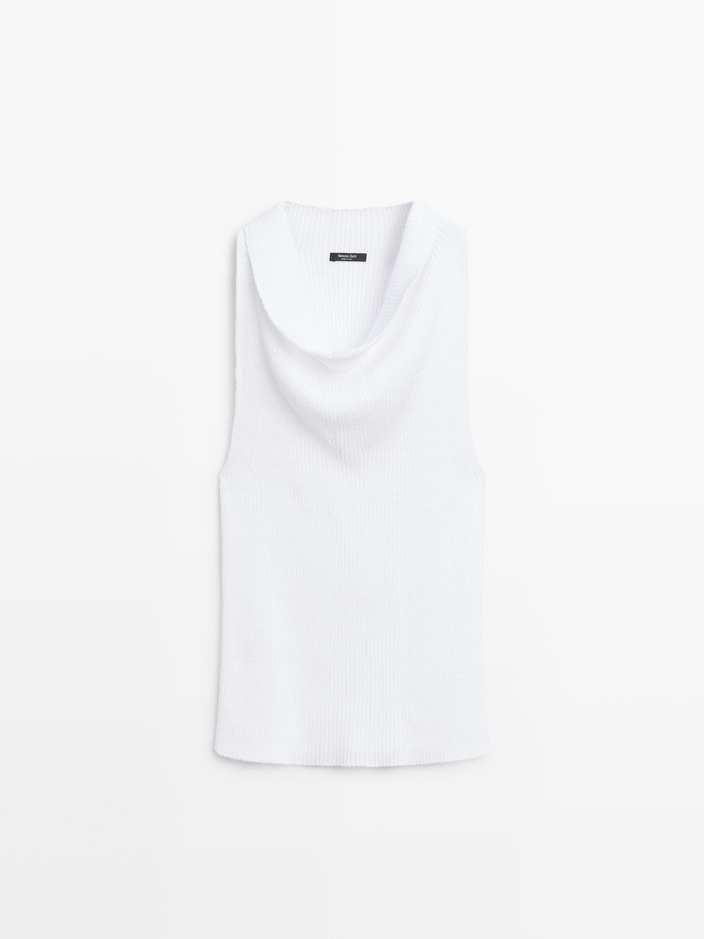 Cotton top with cowl neckline — PURE WHITE