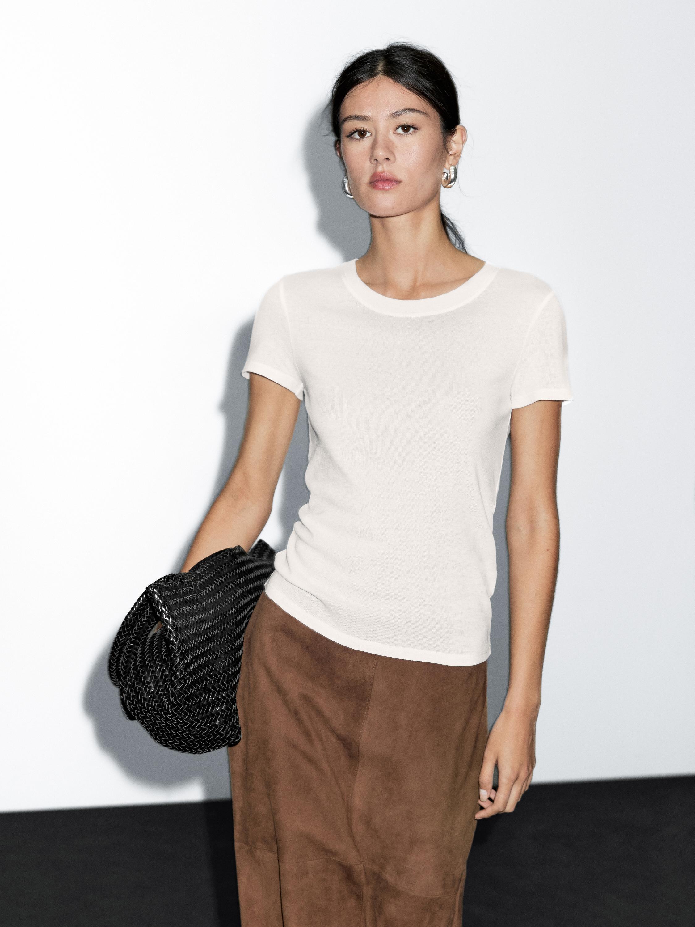 Textured crepe-effect cotton T-shirt