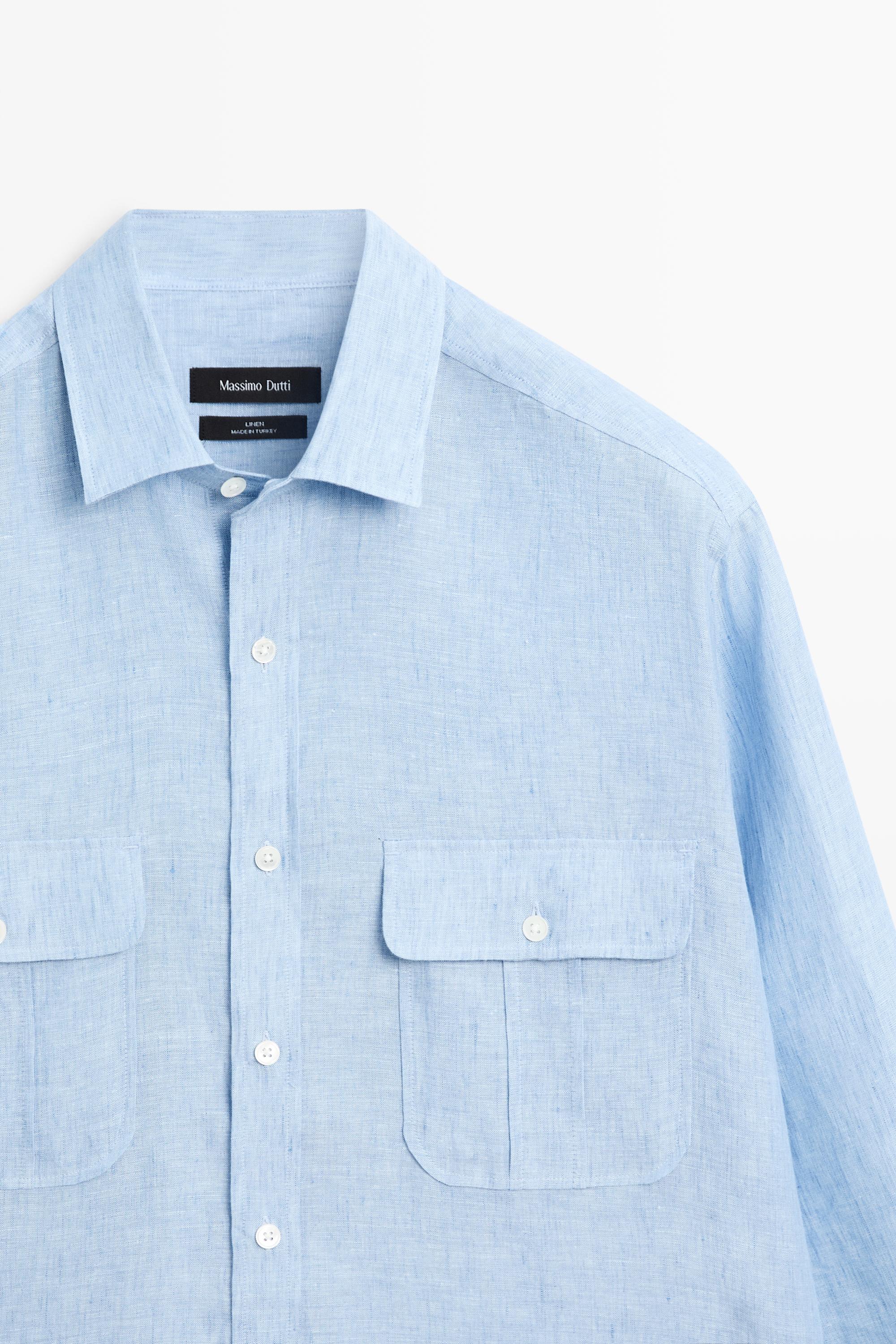 100% Linen Regular Fit Shirt — BLUE
