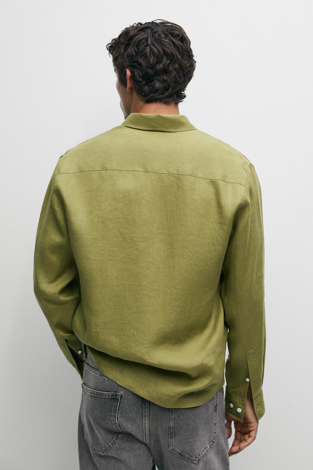 Regular fit 100% linen shirt — GREEN