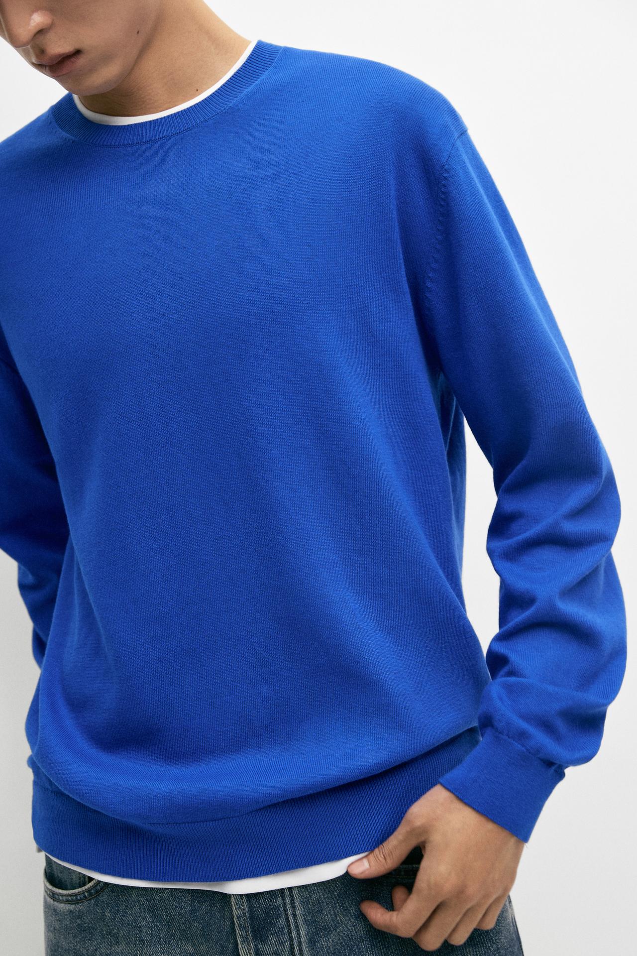 Cotton blend knit sweater — Blue