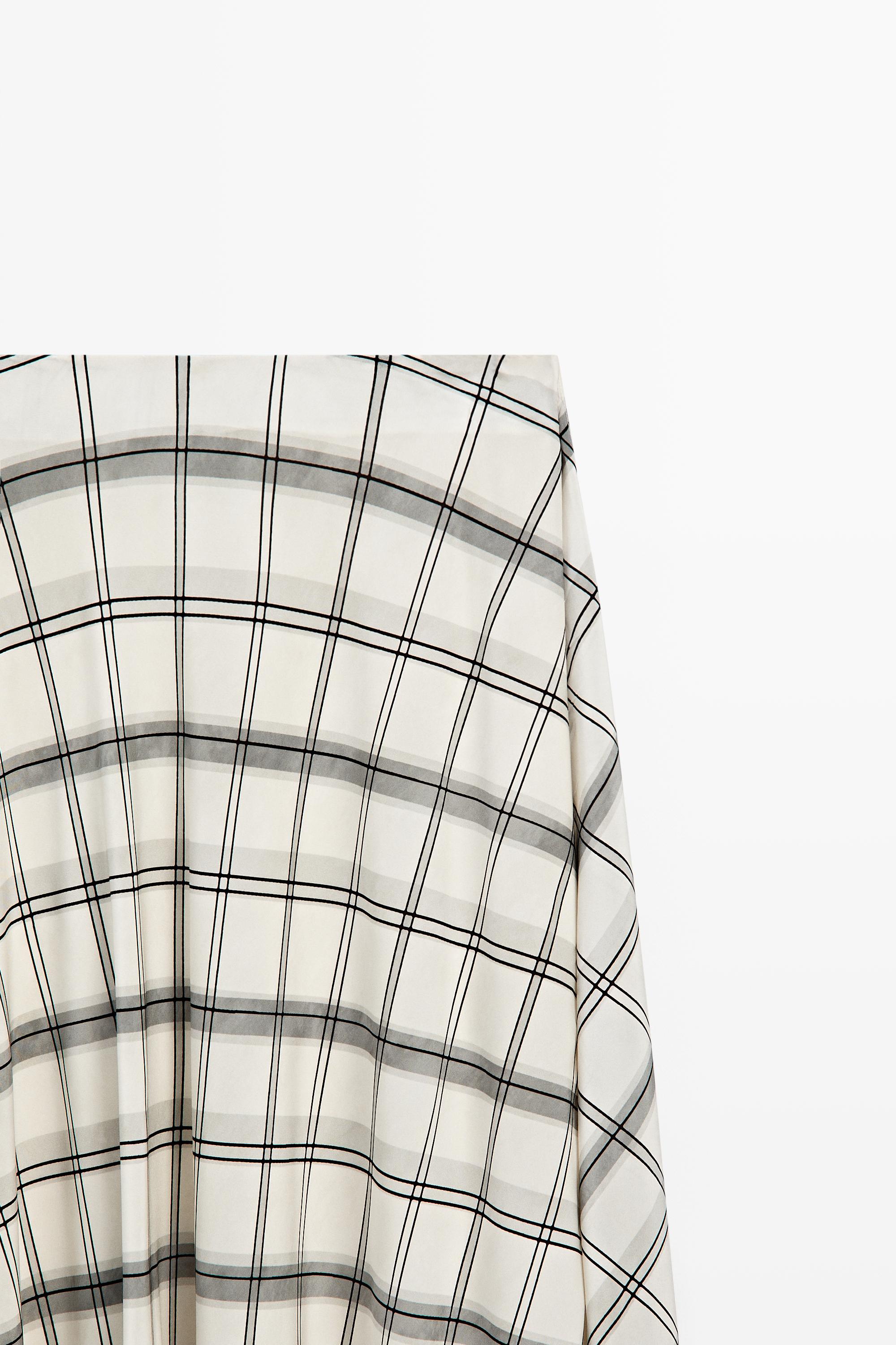 Asymmetric midi skirt with check detail — WHITE