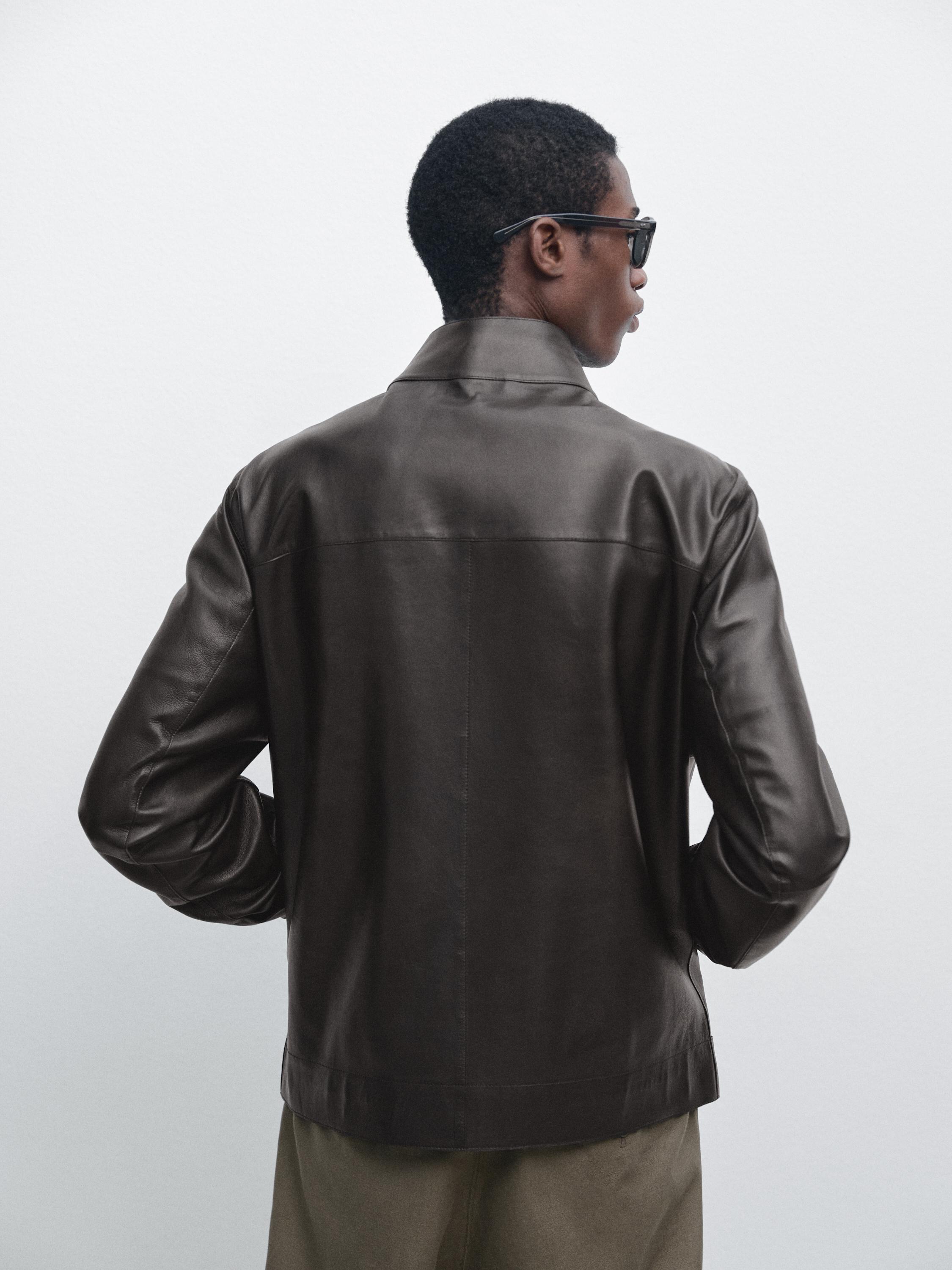 Distressed effect nappa leather jacket — BROWN