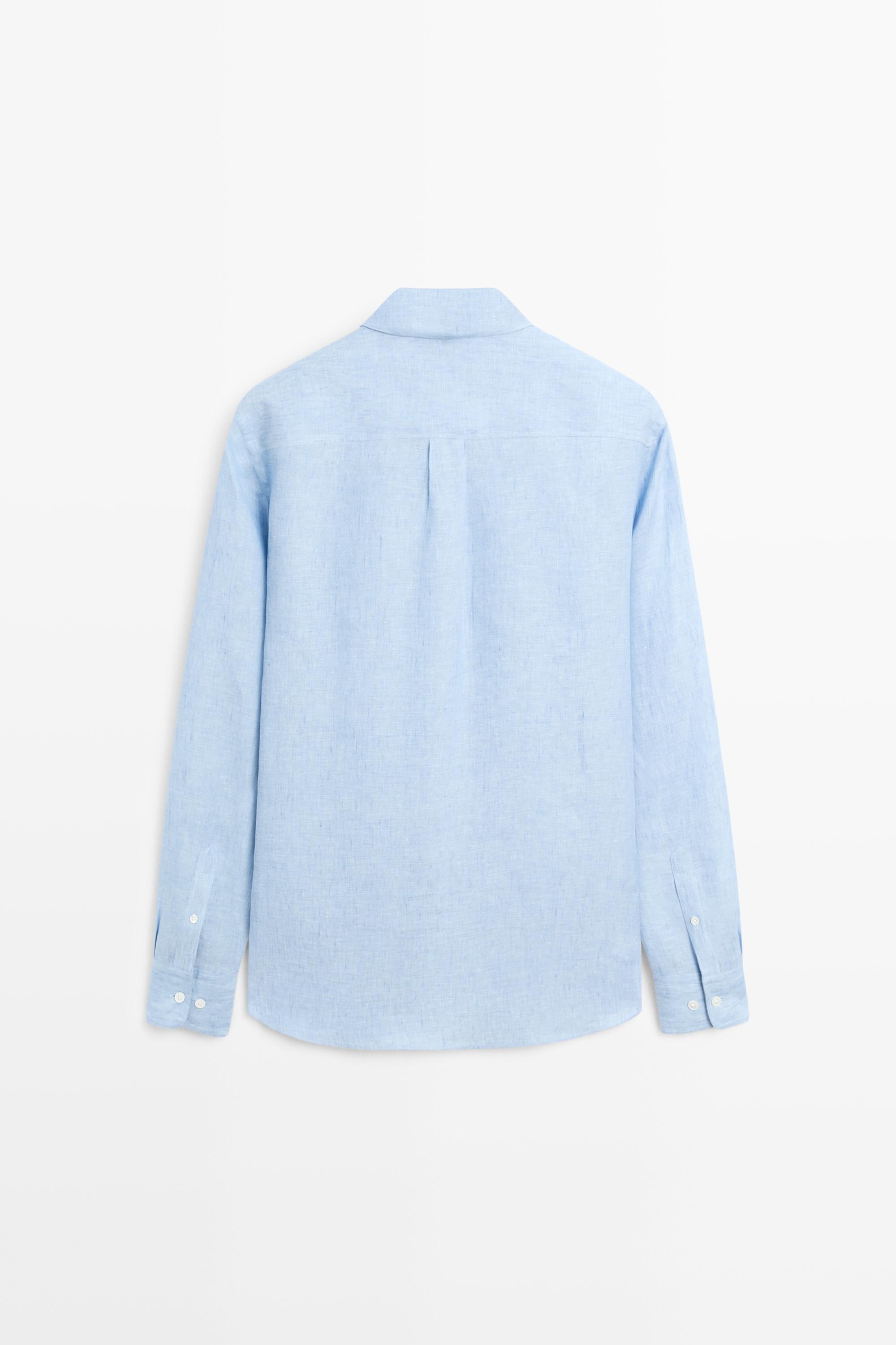 100% Linen Regular Fit Shirt — BLUE