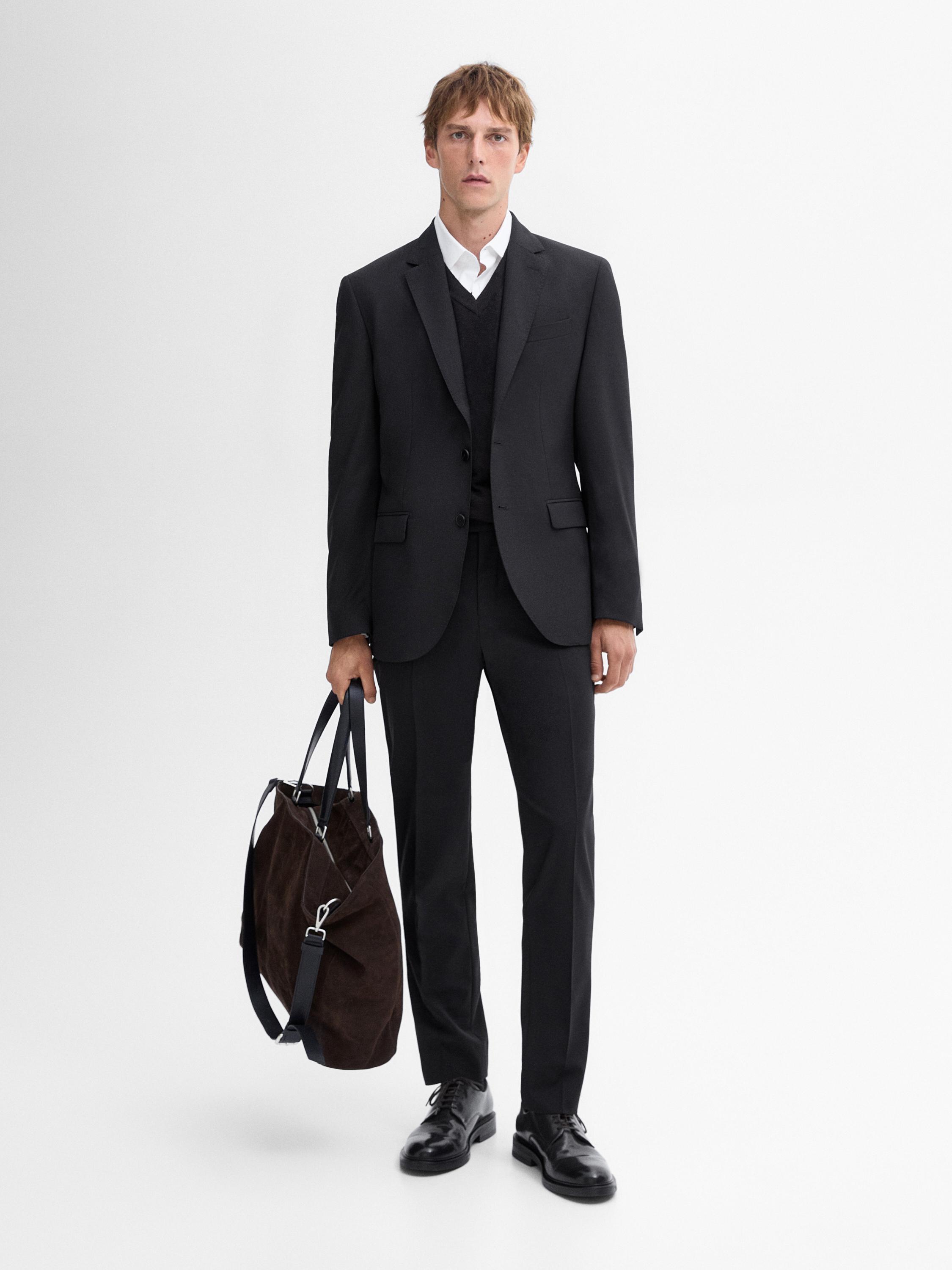 Black bi-stretch wool suit blazer · Black · Dressy | Massimo Dutti