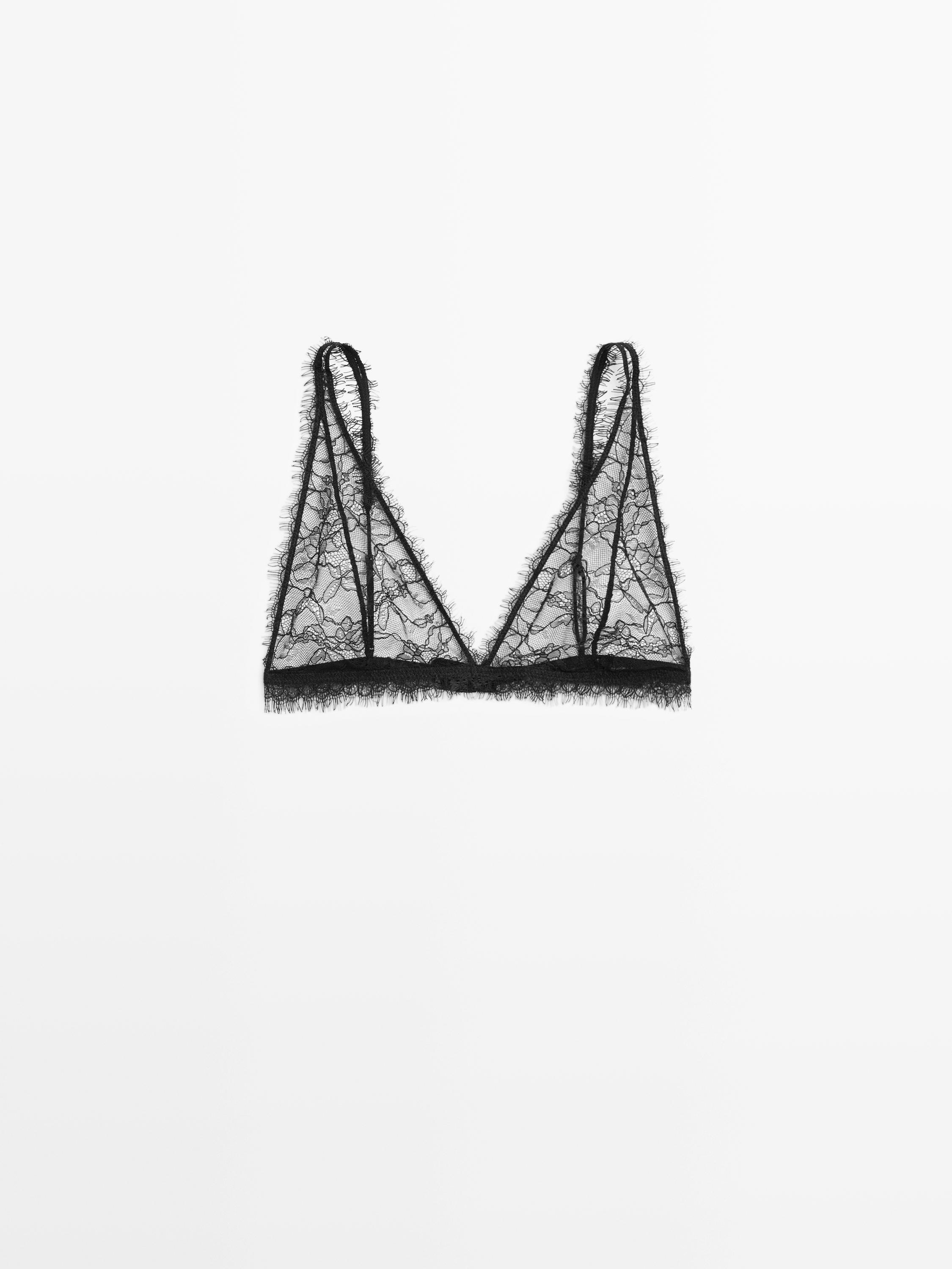 Frayed lace bralette — BLACK