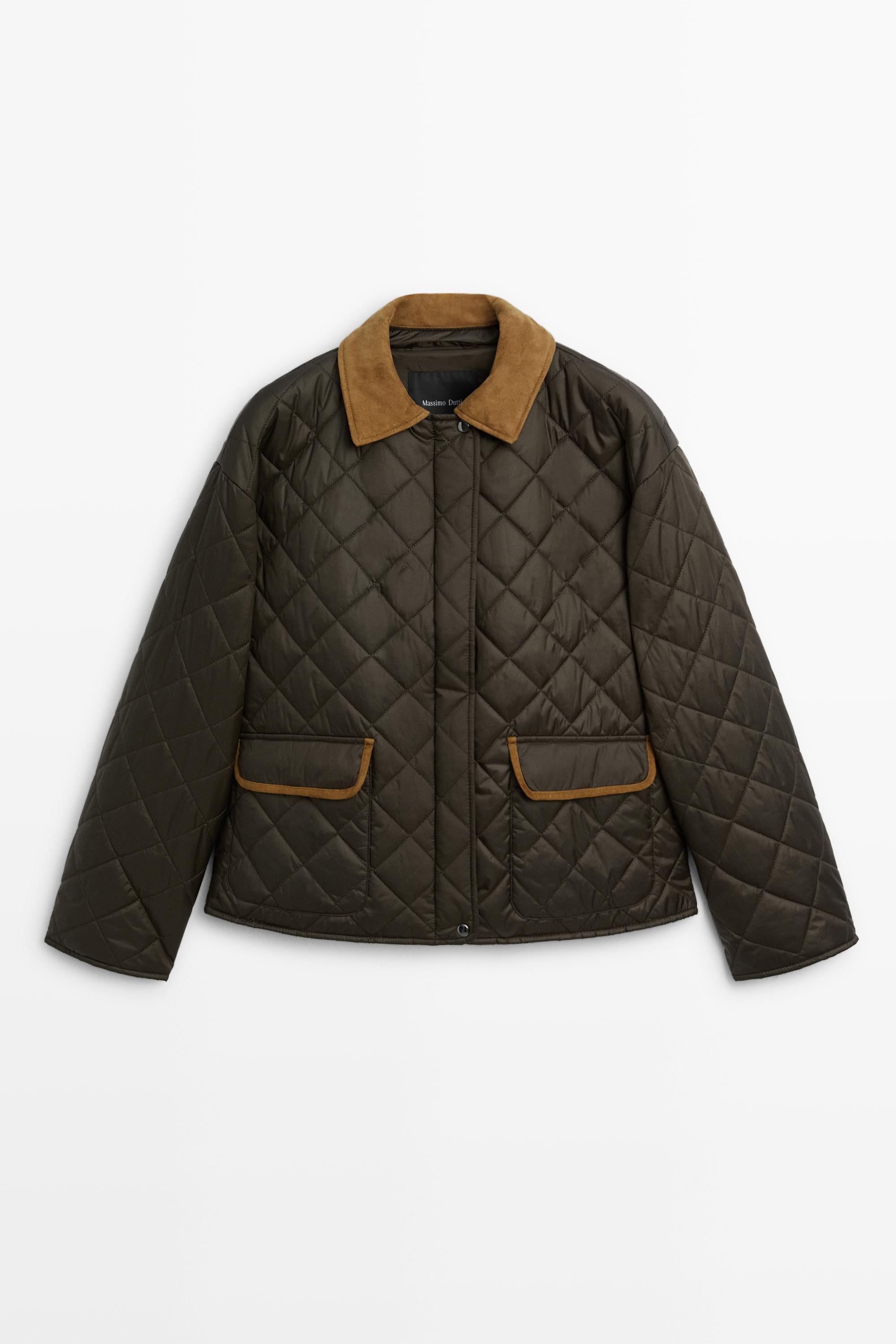 Padded short jacket with leather combination by Massimo Dutti