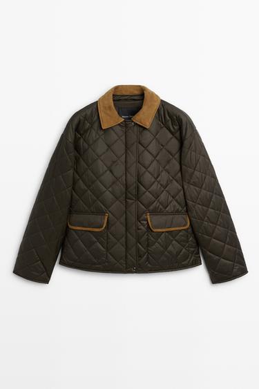 Padded short jacket with leather combination — DEEP BLUE 2