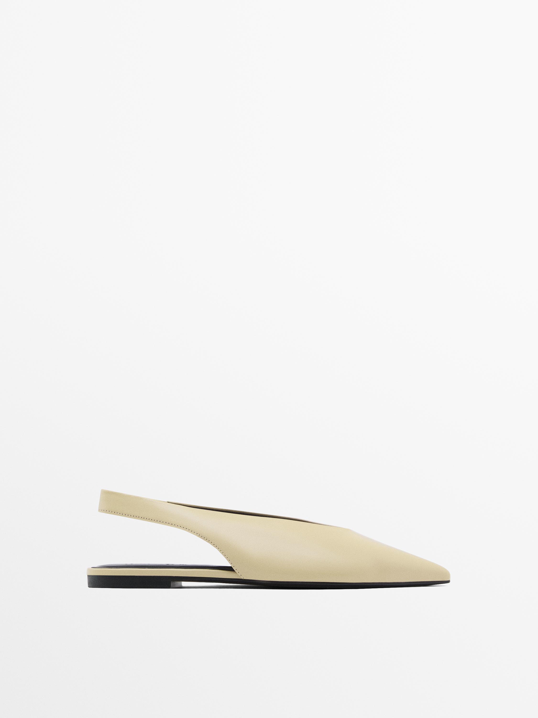 Slingback ballet flats with pointed toe Cream Black Flat Shoes Massimo Dutti