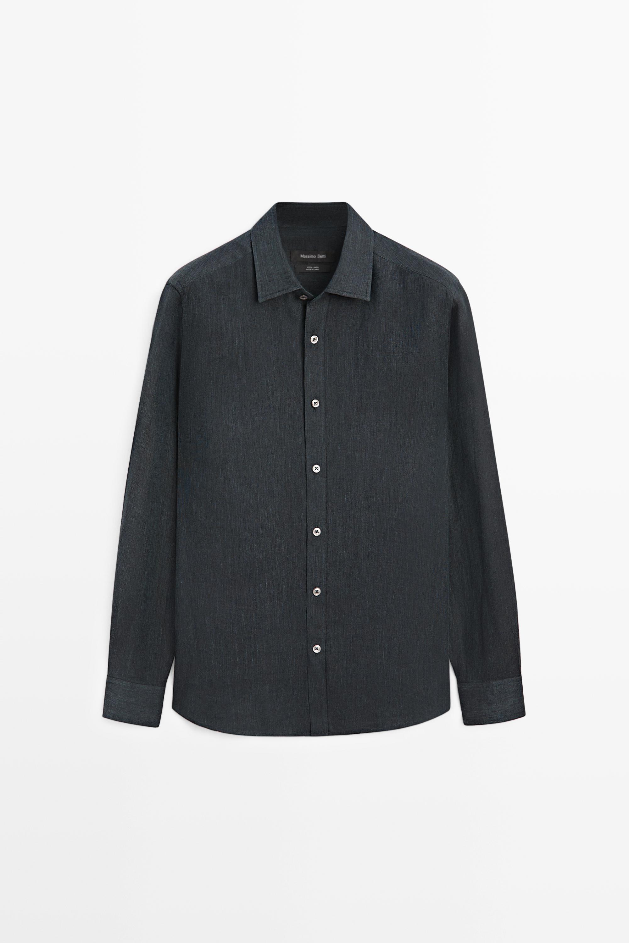 Regular fit 100% linen shirt — NAVY BLUE