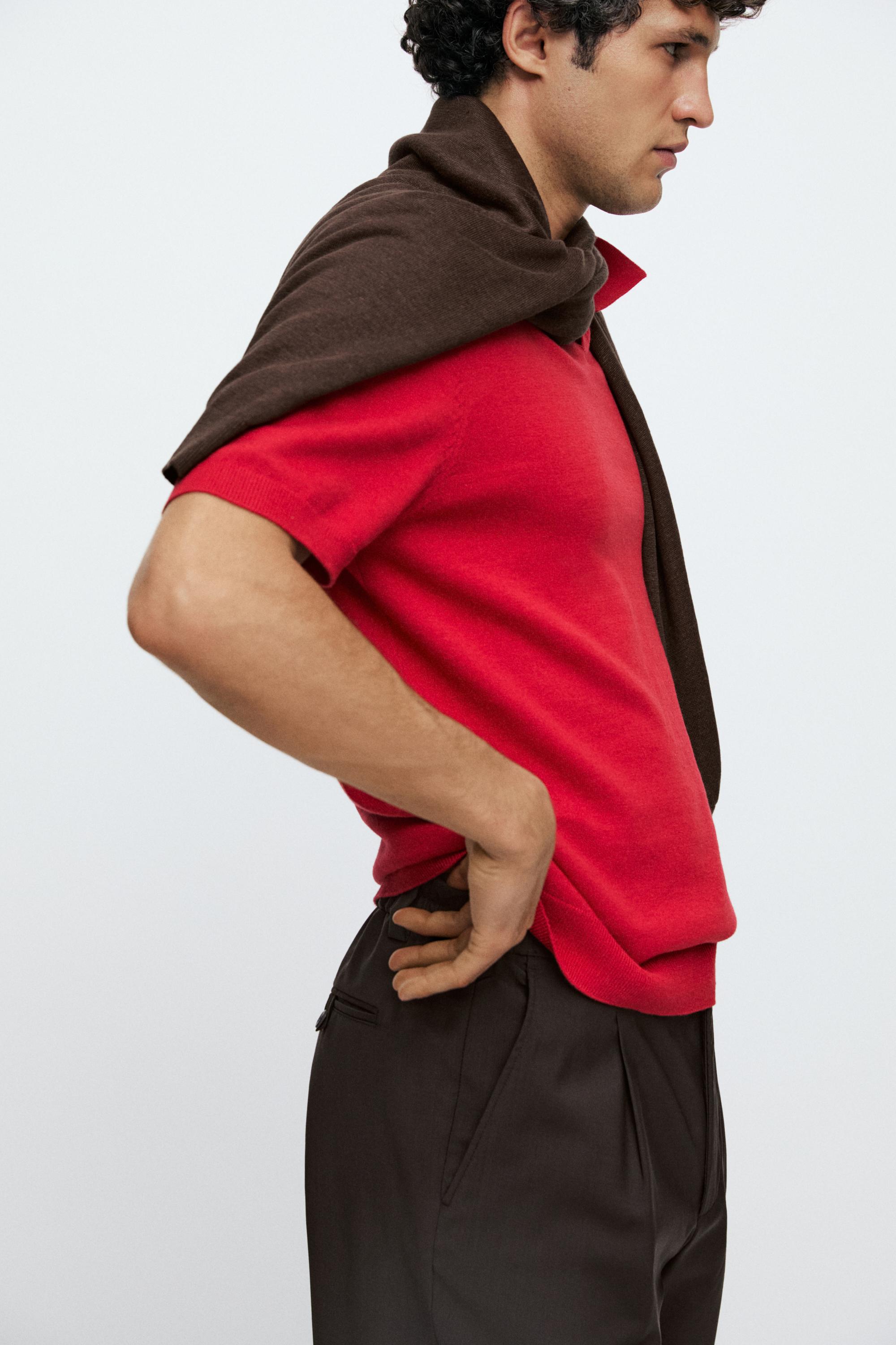 Cotton blend V-neck polo shirt — RED