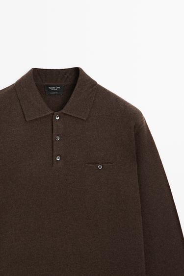 Knit pocket detail polo sweater — MOCHA 4