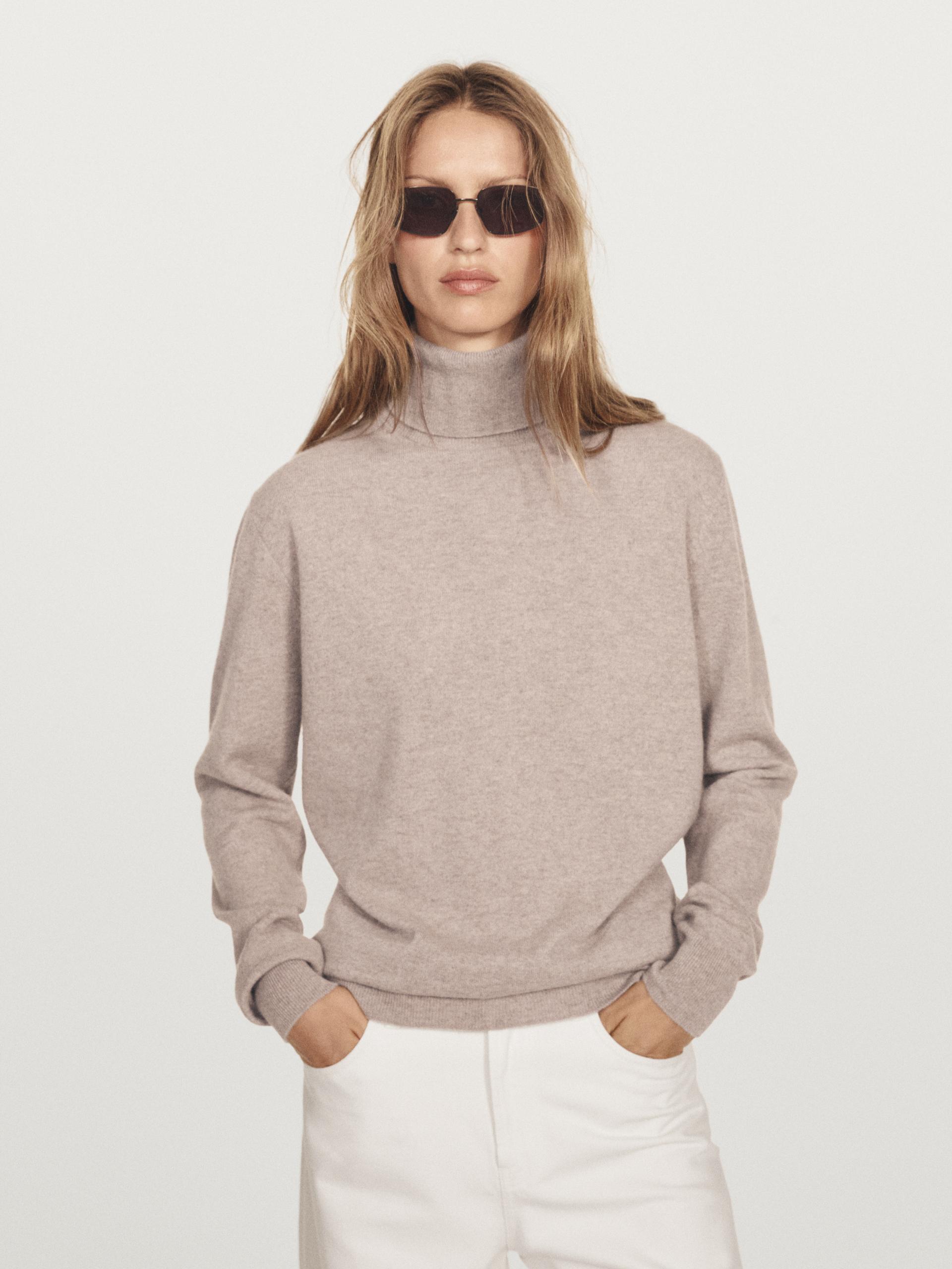 Pull À Col Roulé En Maille 100 % Cachemire - Beige - M - Massimo Dutti - Femme