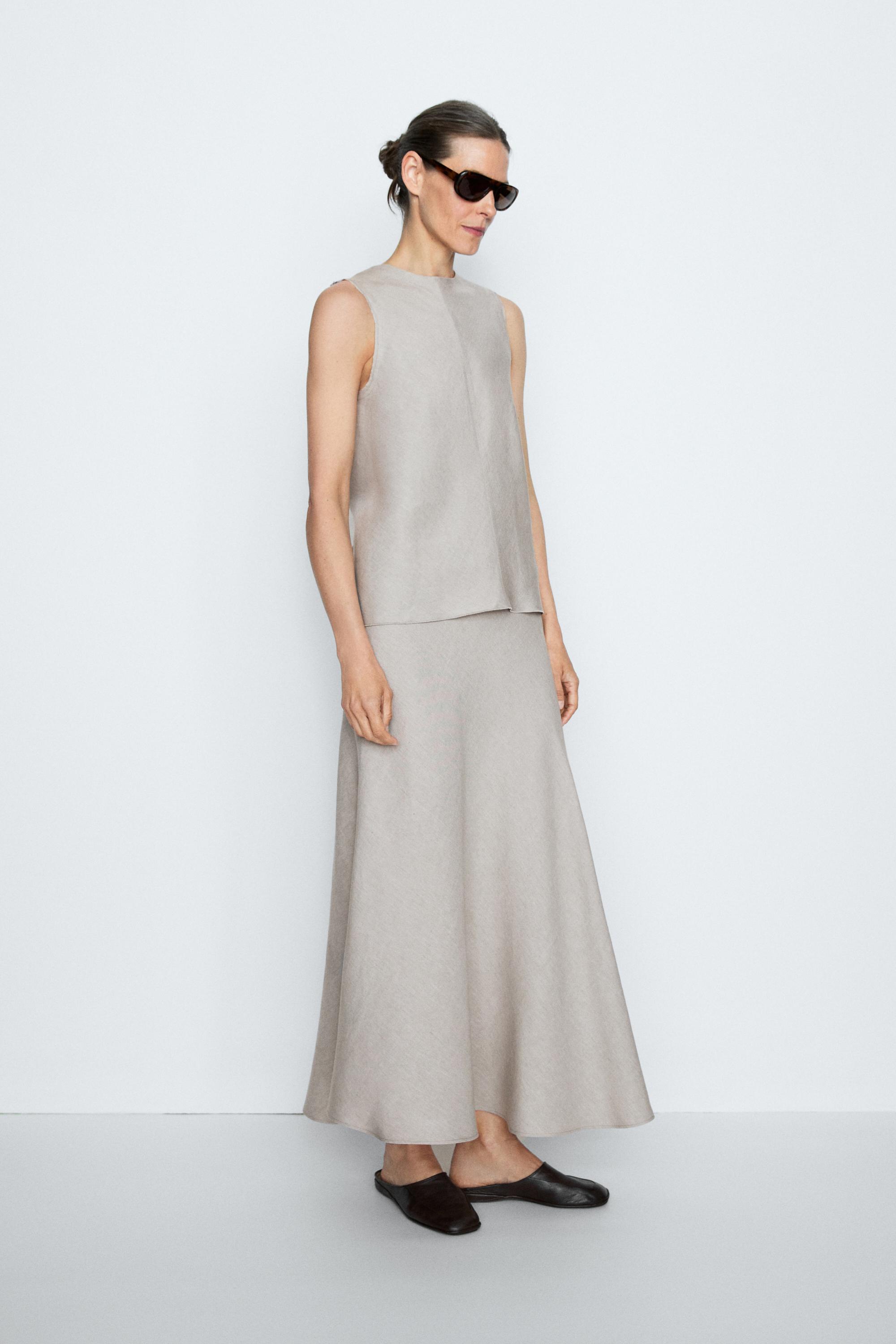 STUDIO Ruffle-detail flowing top — STONE