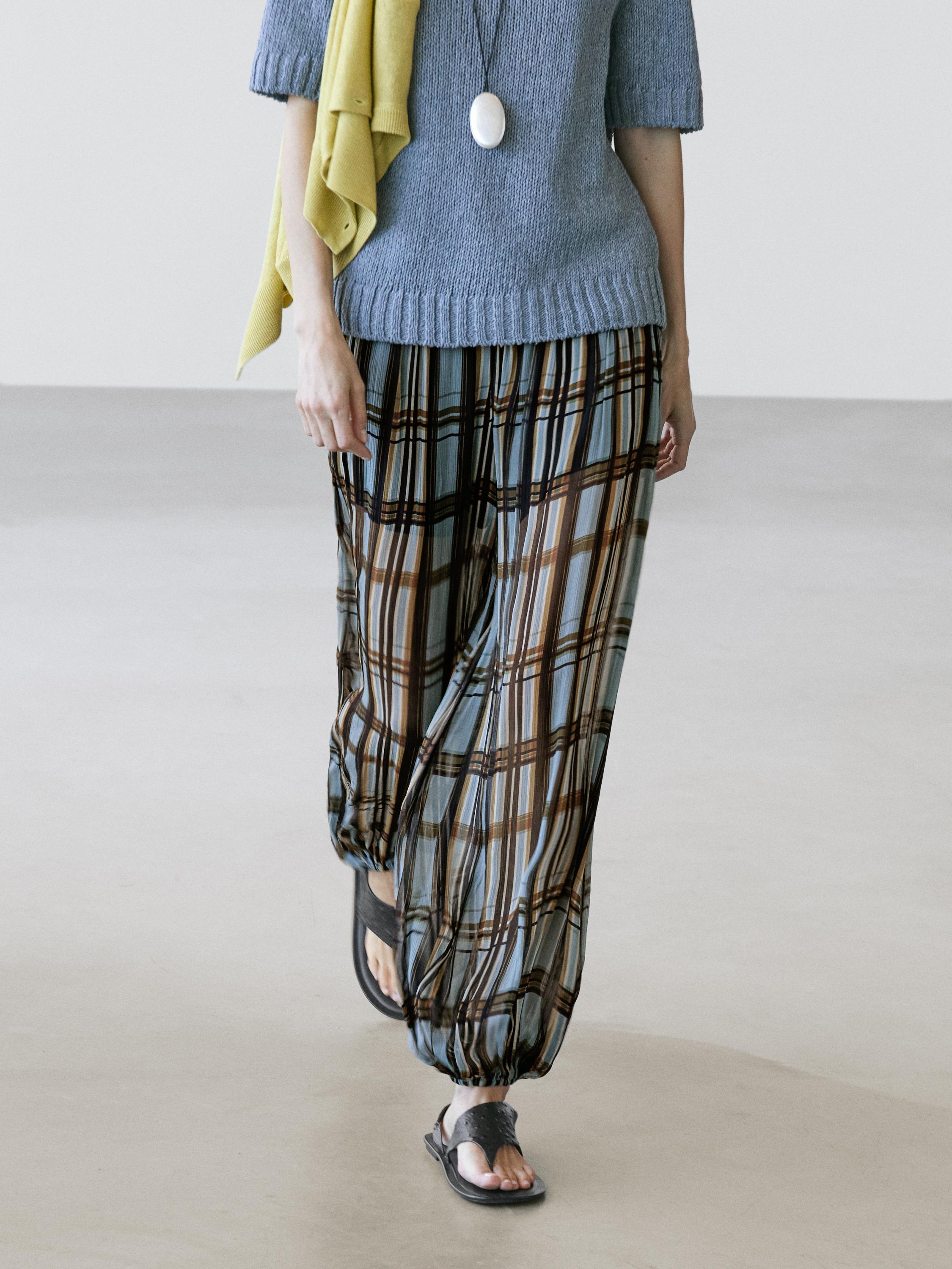 Flowing check print sarouel trousers