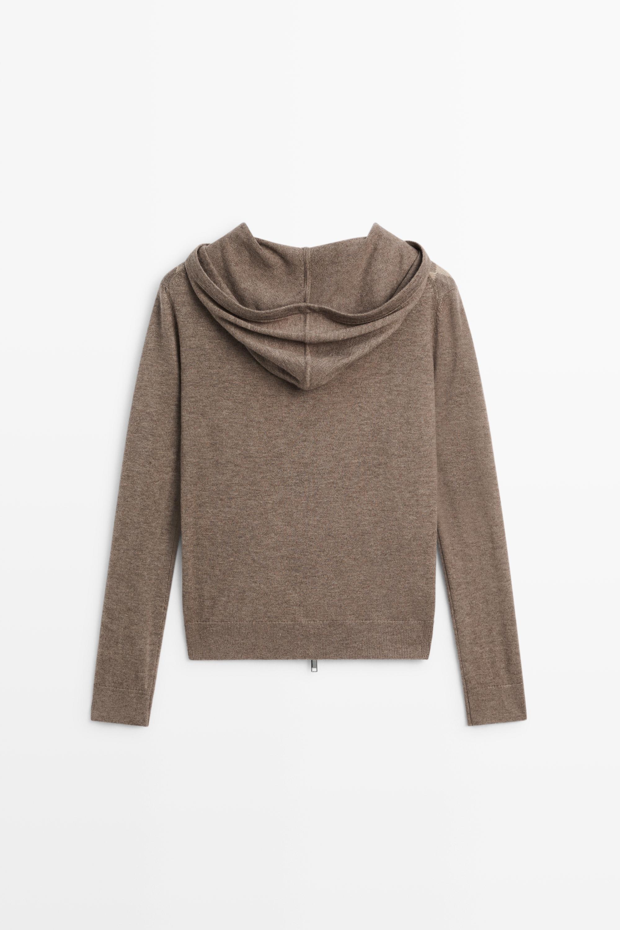 Hooded zip-up knit cardigan — TAUPE GREY