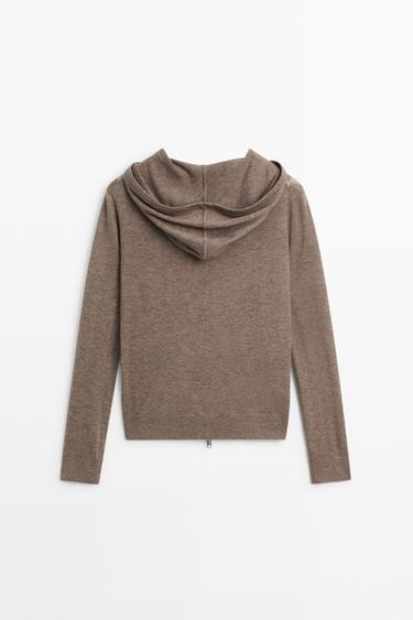Hooded zip-up knit cardigan — TAUPE GREY 6