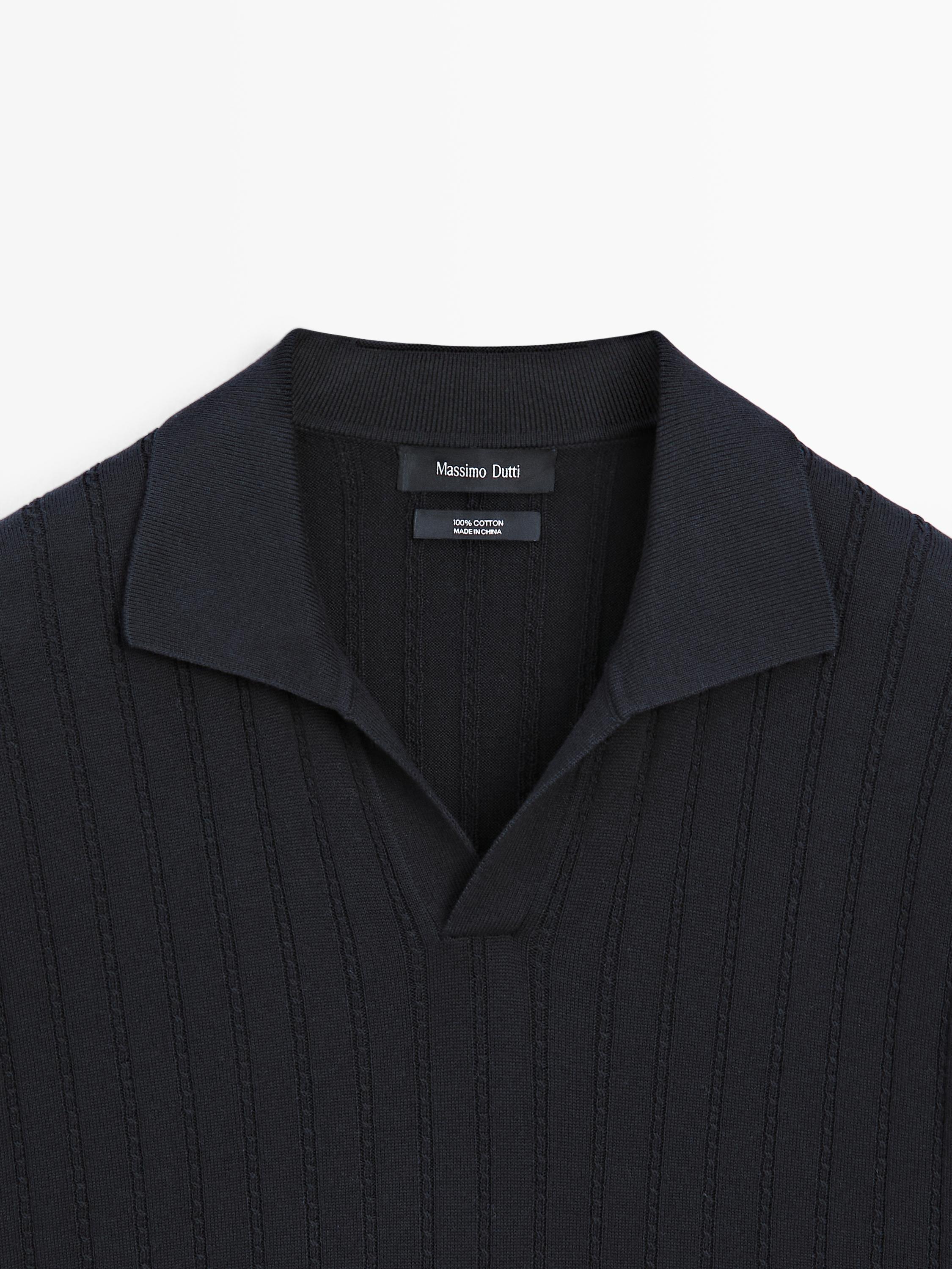 Cable-knit polo sweater — NAVY BLUE