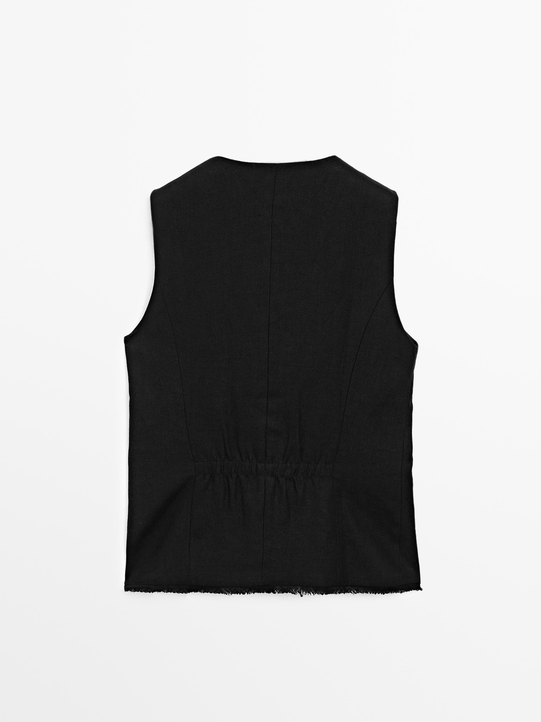 Veste sans manches effilochée 100 % lin