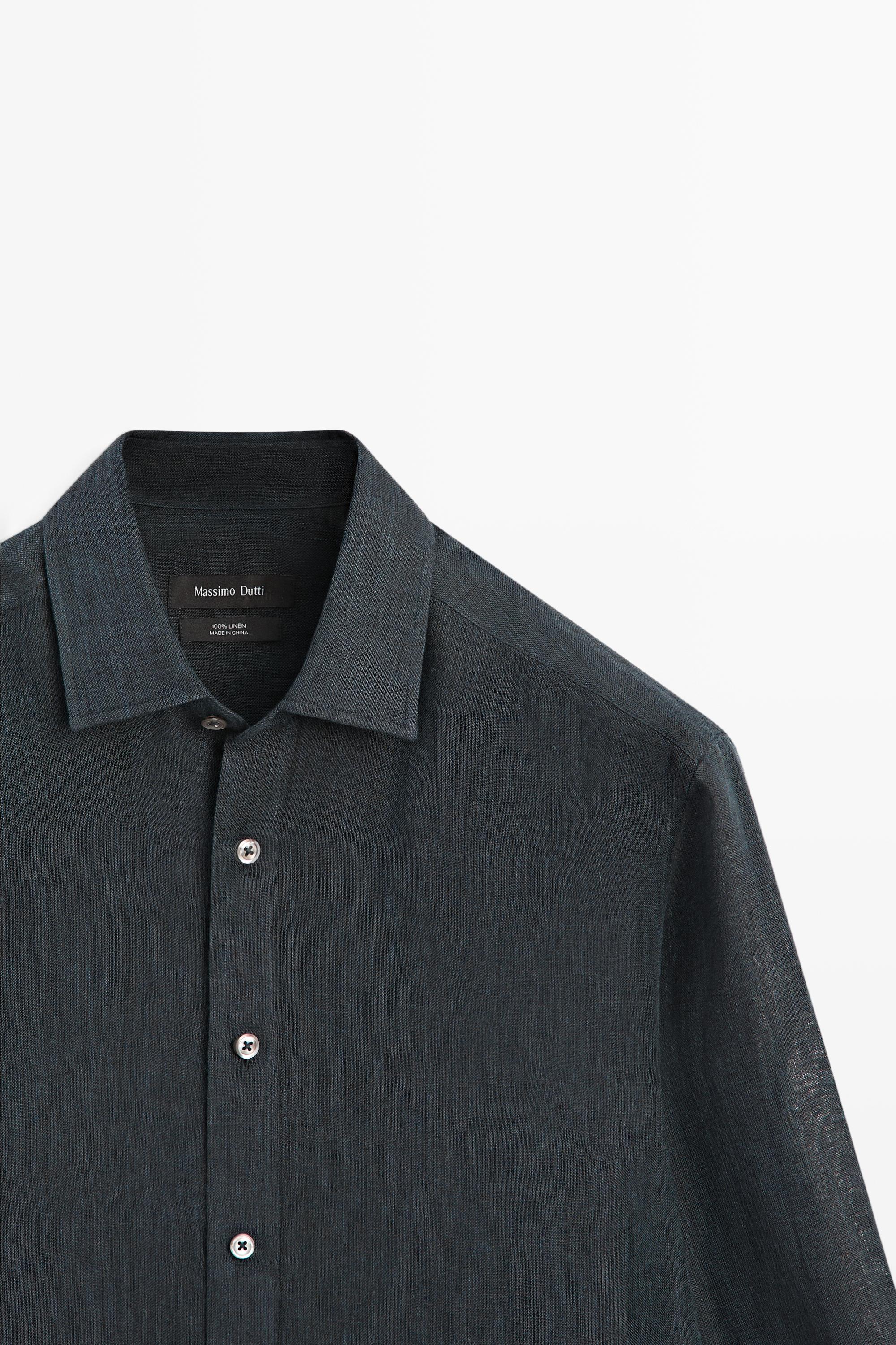 Regular fit 100% linen shirt — NAVY BLUE
