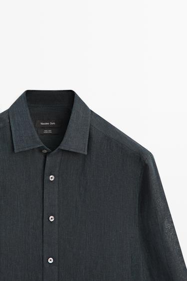 Regular fit 100% linen shirt — NAVY BLUE 4