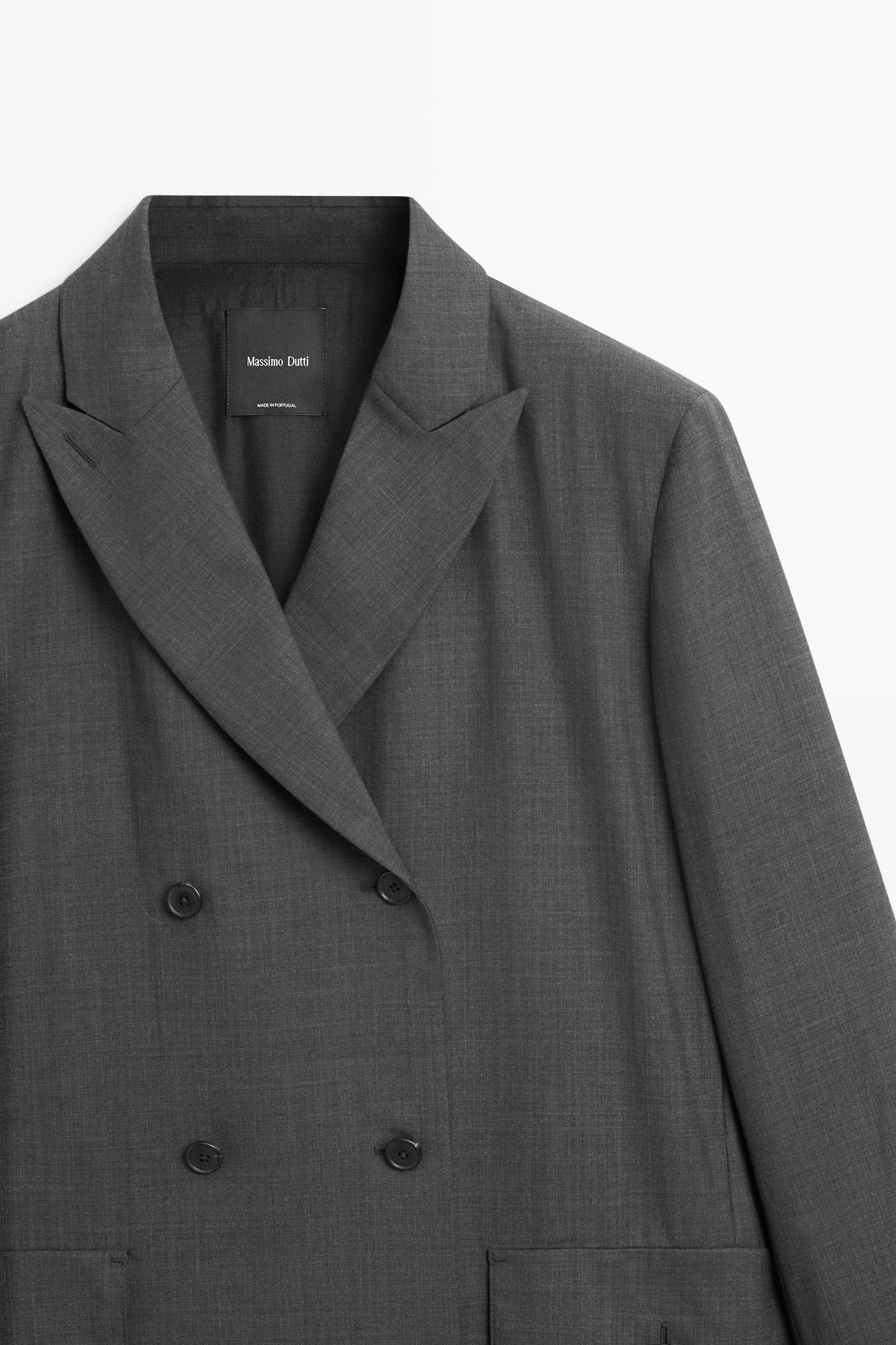 Double-breasted blazer with pocket detail — DARK GREY