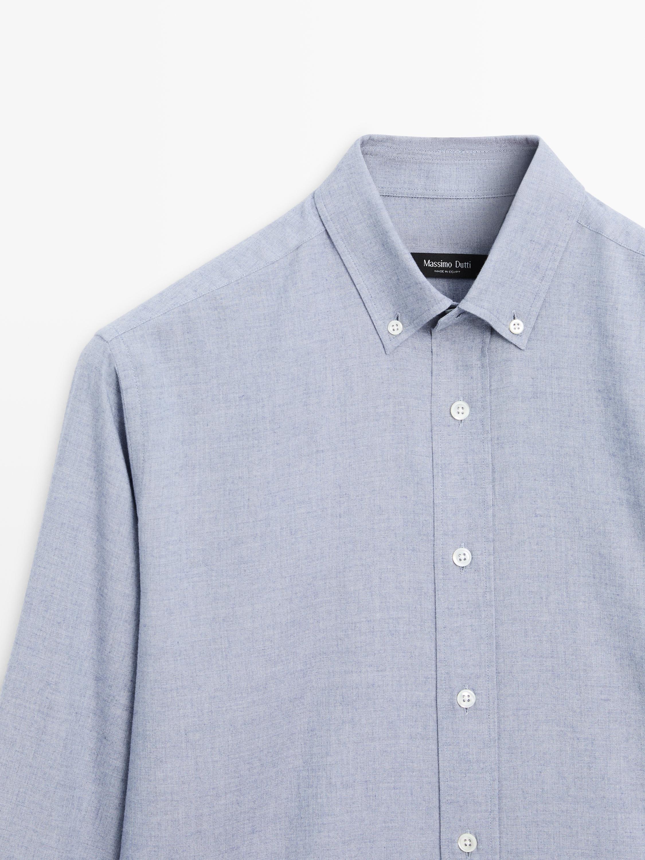 Regular-fit melange cotton shirt — BLUE