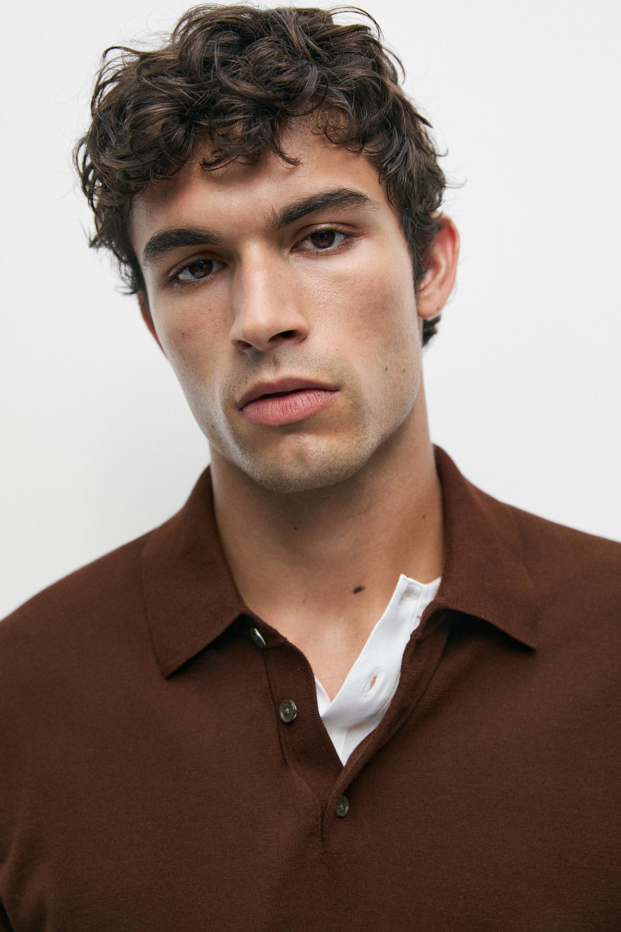 100% cotton knit polo sweater — BRANDY