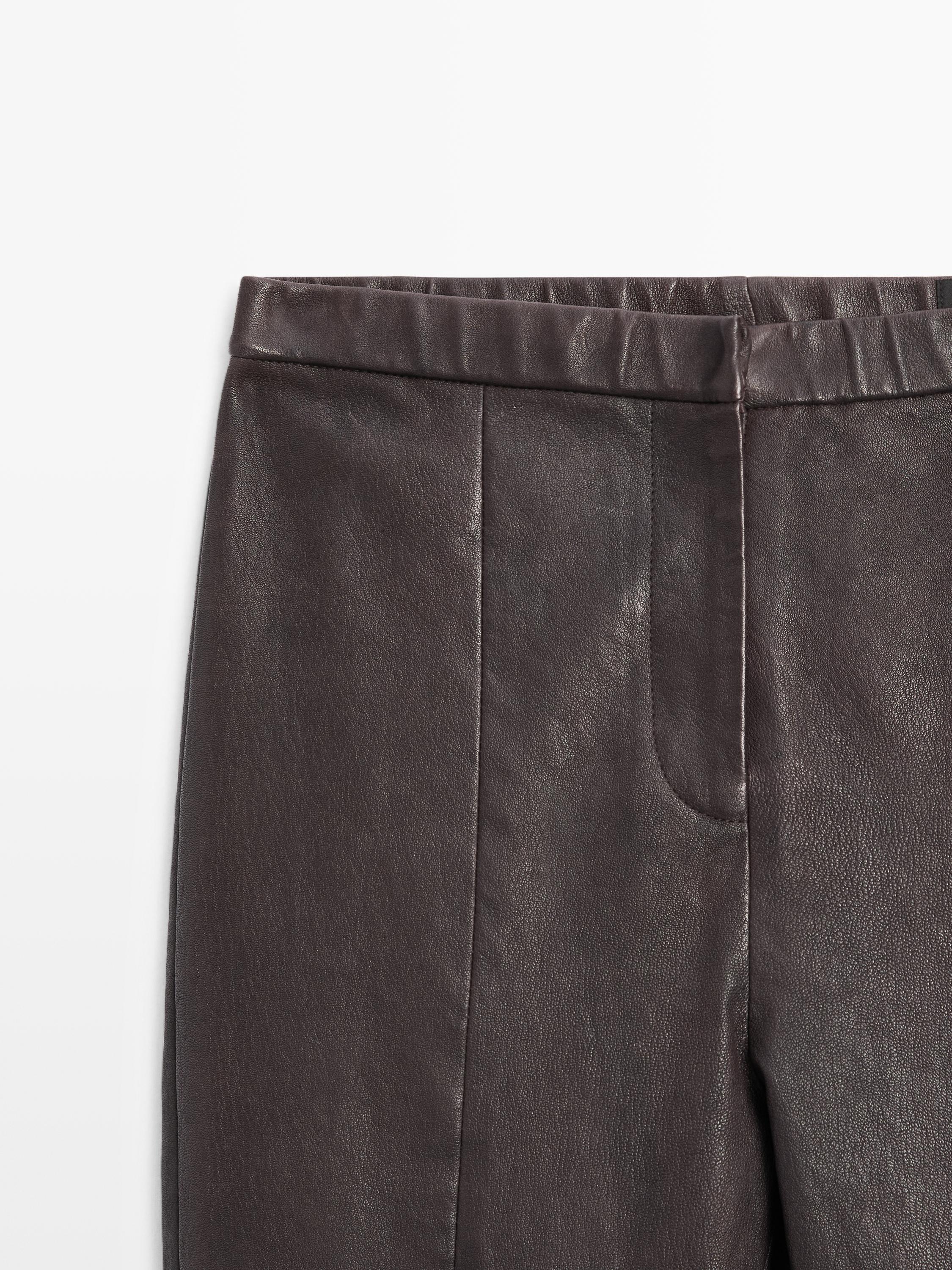 Nappa leather leggings with elasticated detail — BROWN