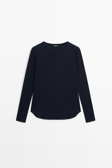 Long sleeve wool-blend T-shirt — NAVY BLUE 2