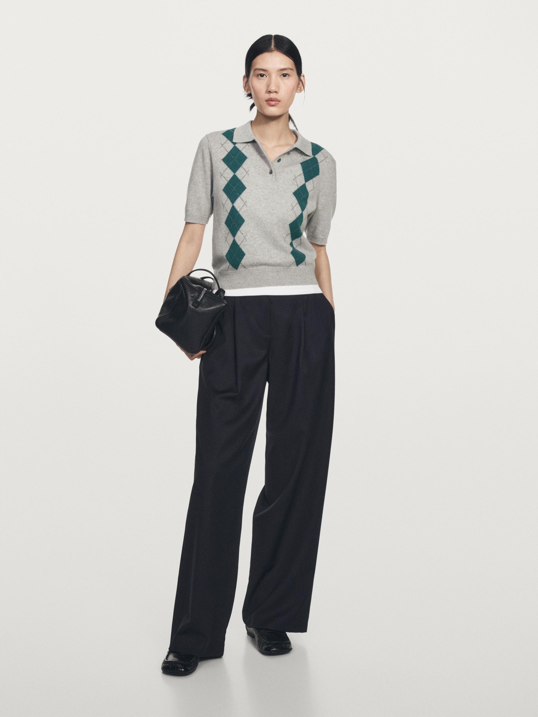 Short sleeve argyle knit polo shirt