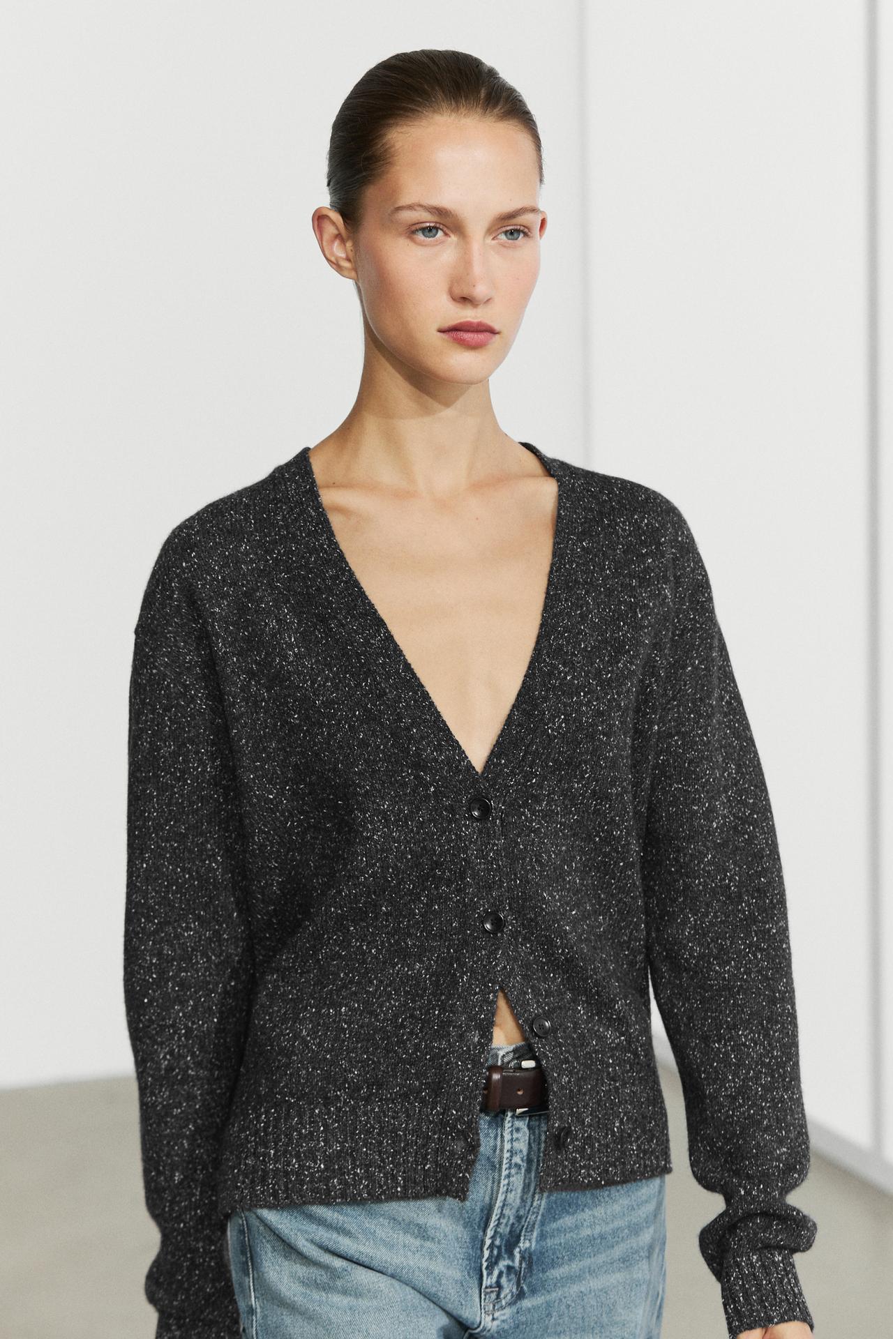Wool and cashmere flecked knit cardigan — CHARCOAL