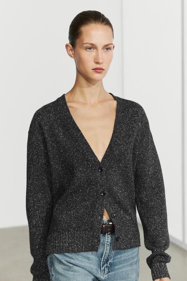 Wool and cashmere flecked knit cardigan — CHARCOAL 3