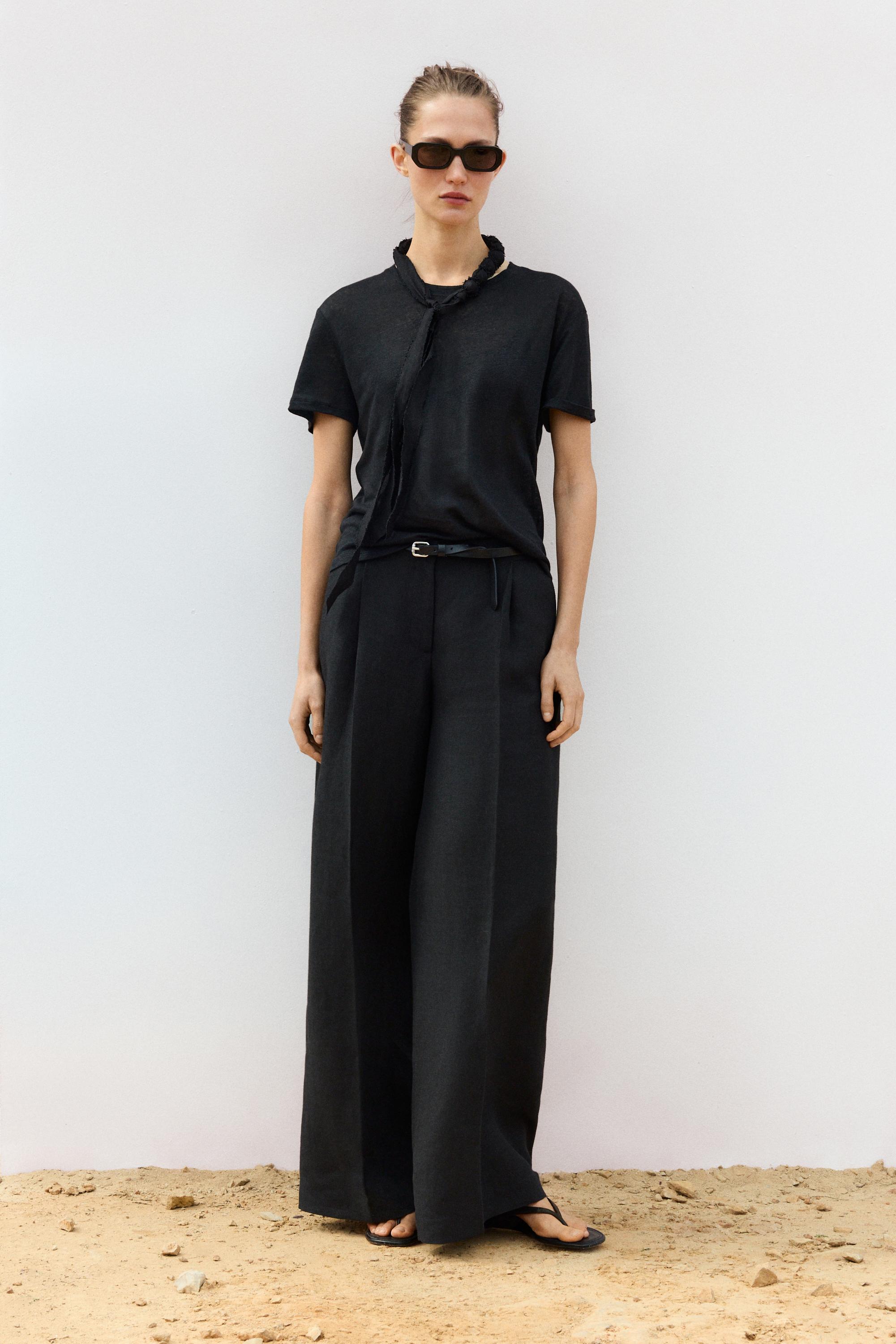 Flowing linen suit trousers — BLACK