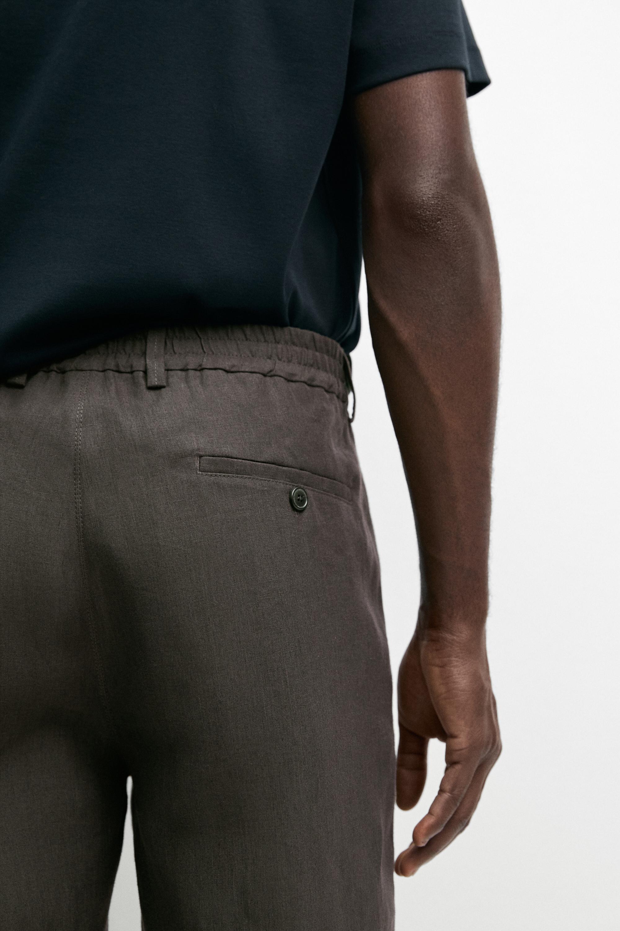 100% linen short Bermuda shorts — DARK GREEN