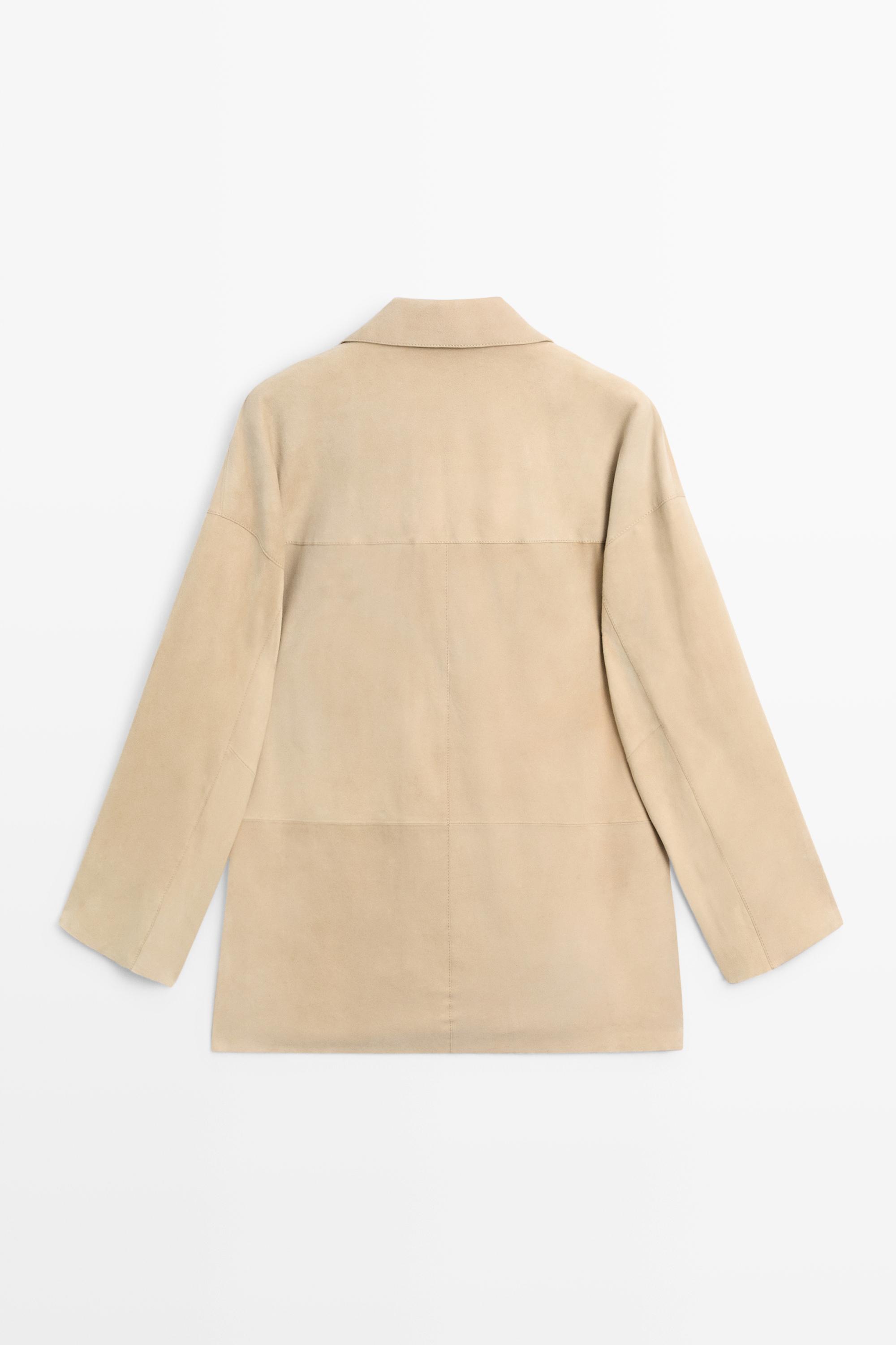 Suede leather blazer with pockets — BEIGE