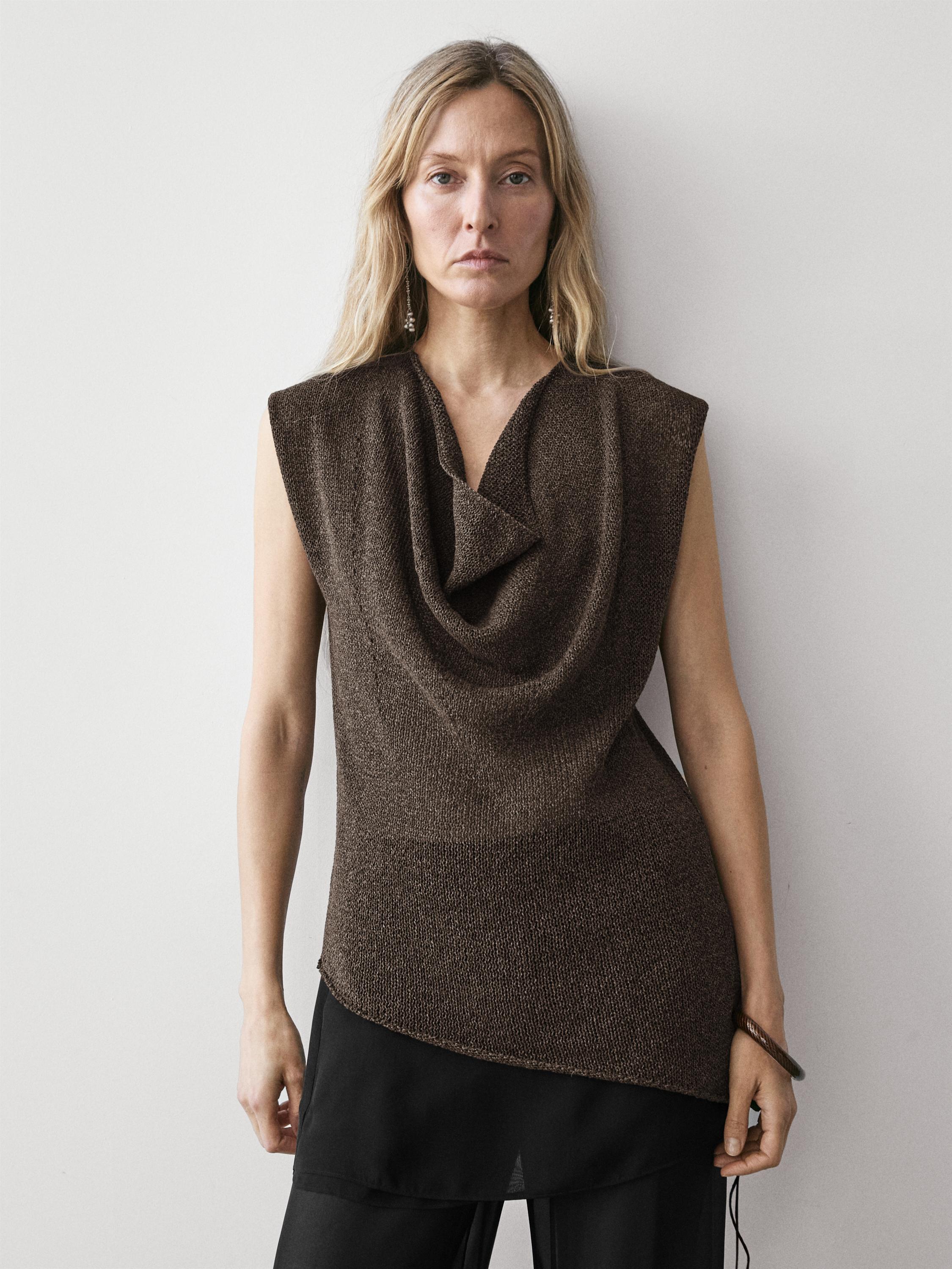 Asymmetric cowl neck top — Chocolate
