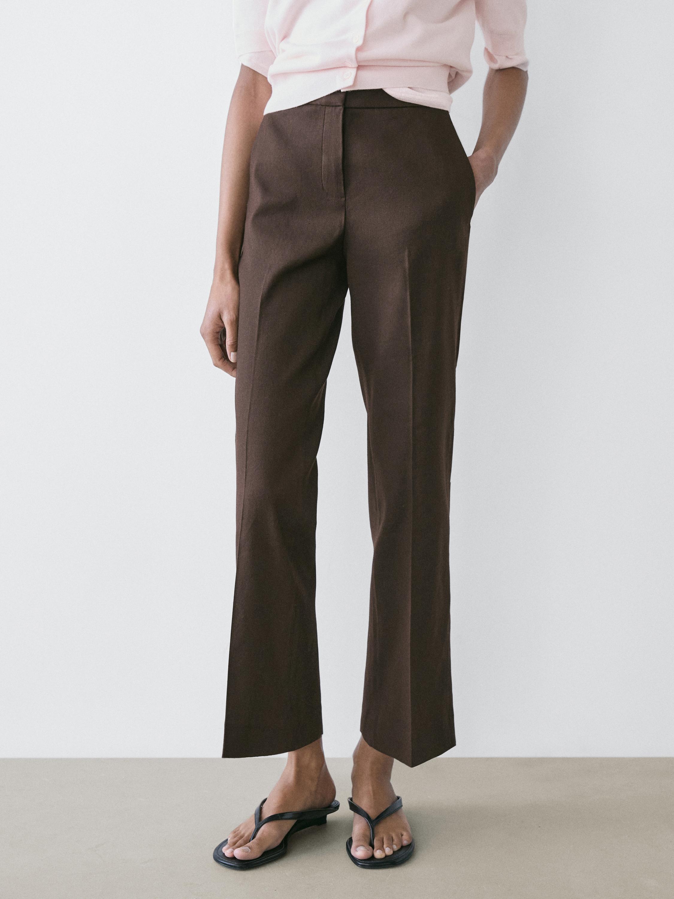 Linen quick-flare pants — Chocolate