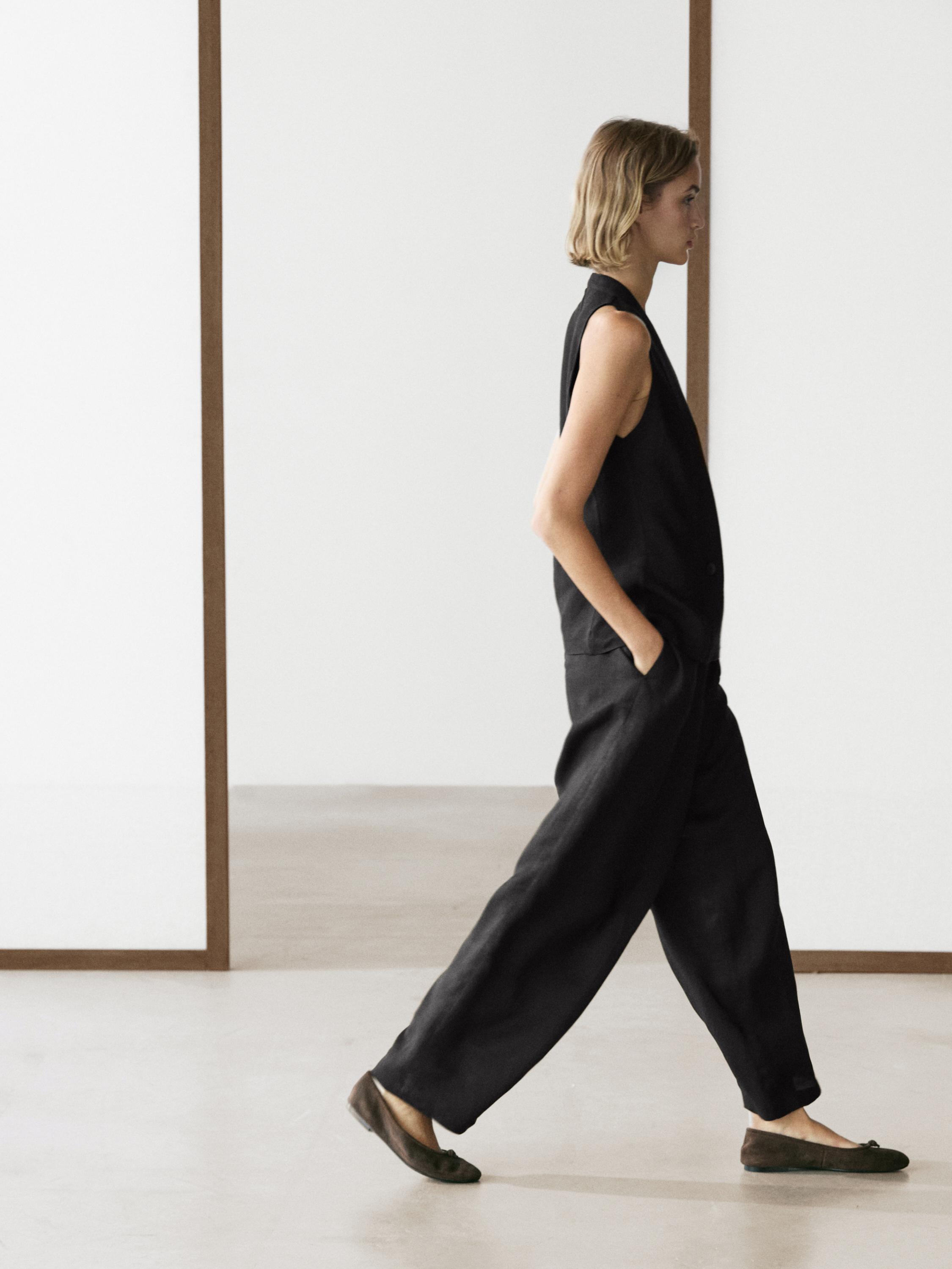 Flowing pareo trousers with tie detail — BLACK