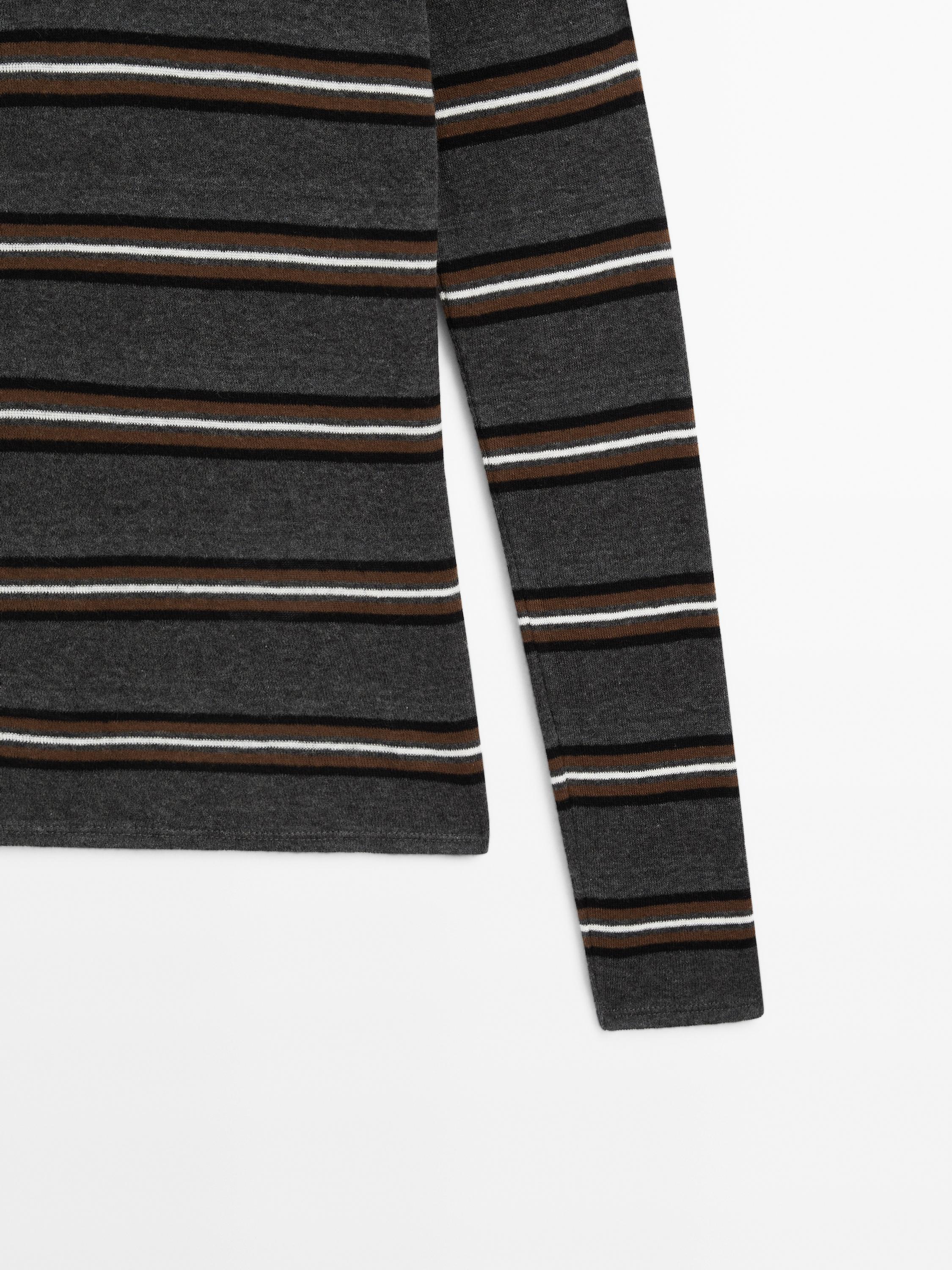 Striped knit sweater with polo collar