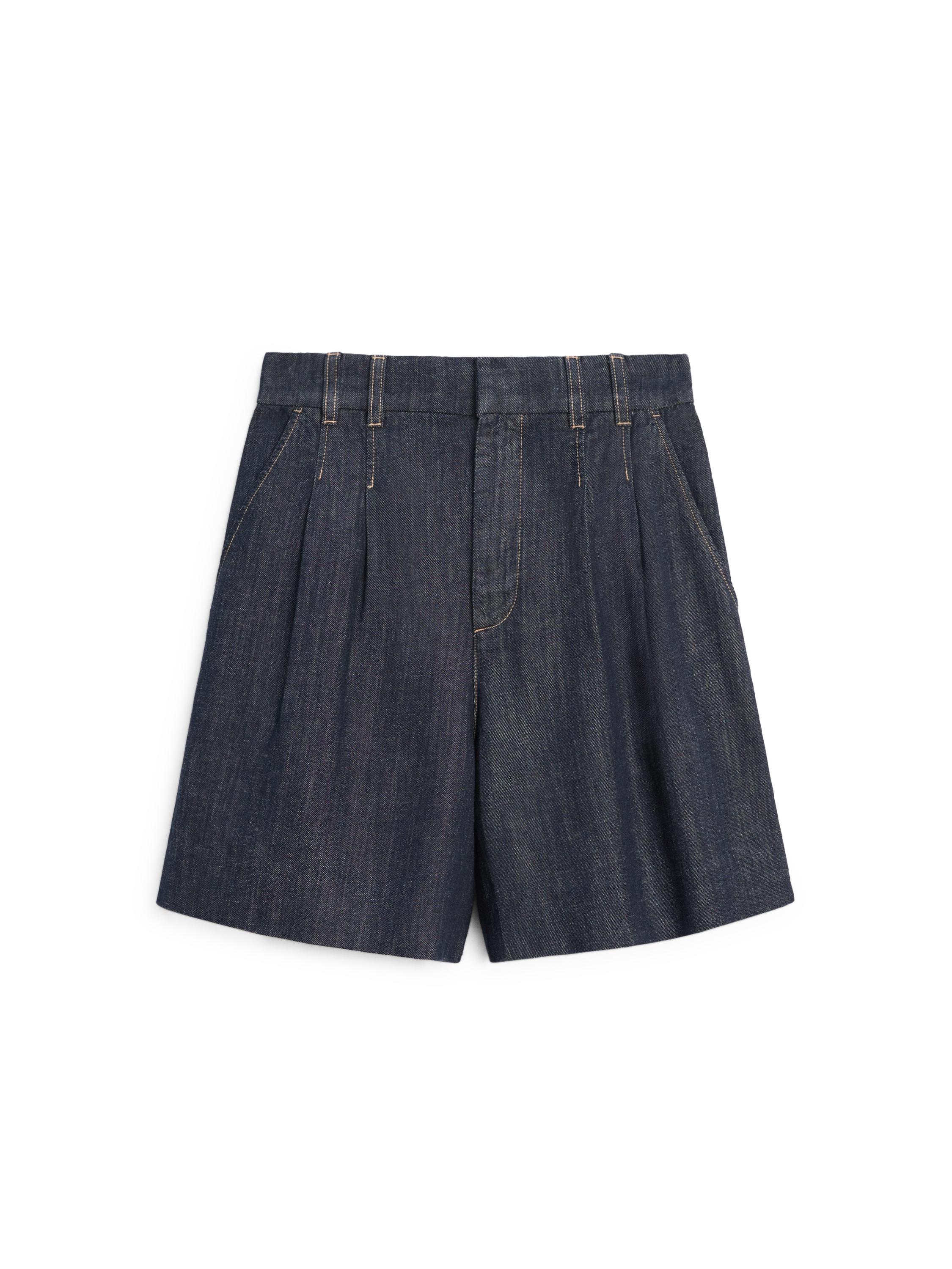 Cotton denim Bermuda shorts with topstitching · Dark Blue