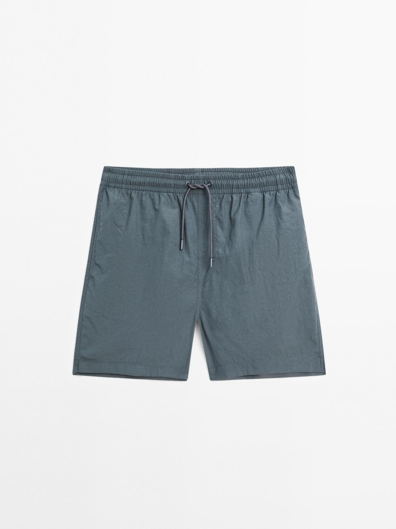 Massimo Dutti - Herre - Ensfarvede Badebukser - Bly Blå - Xl