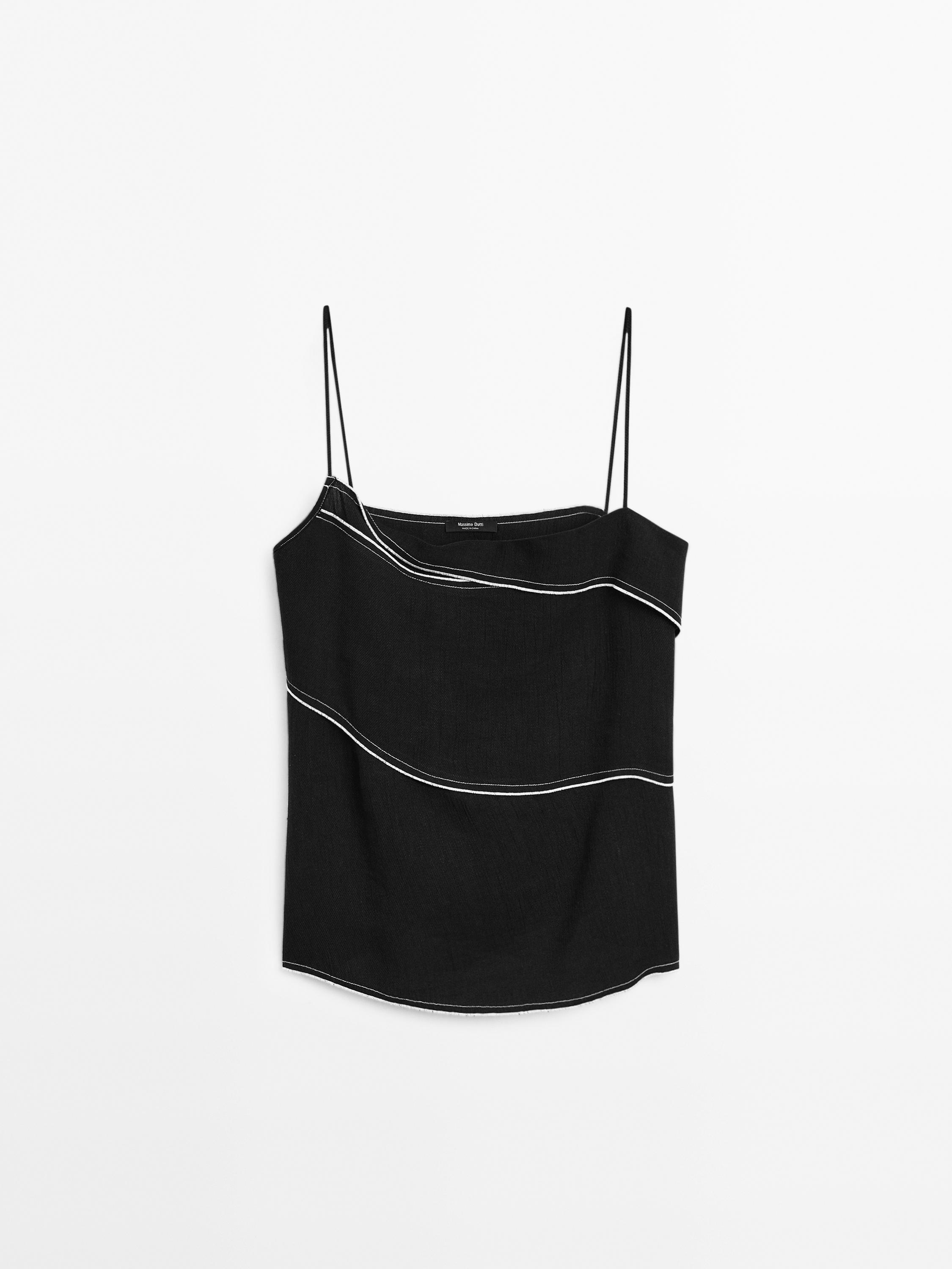 Top with contrasting topstitching